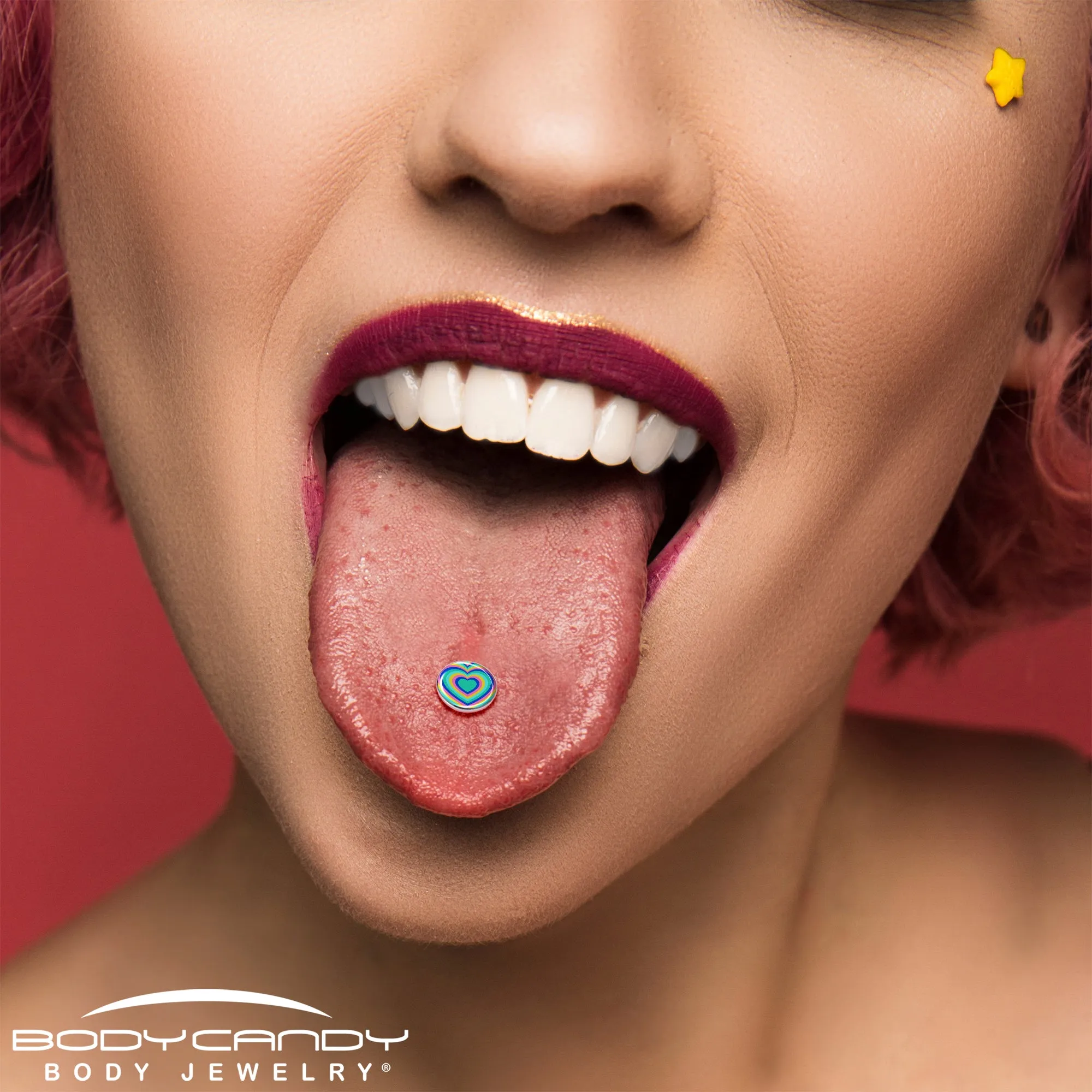 Rainbow Retro Heart Barbell Tongue Ring