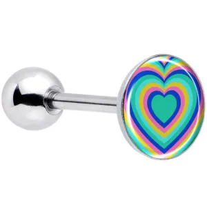 Rainbow Retro Heart Barbell Tongue Ring