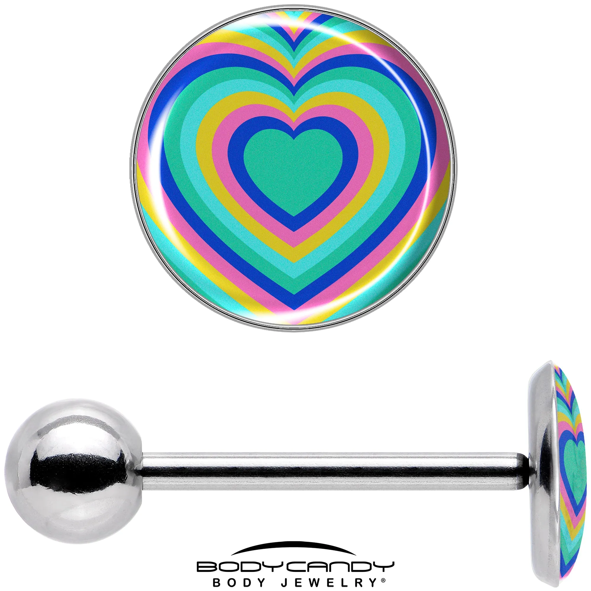 Rainbow Retro Heart Barbell Tongue Ring