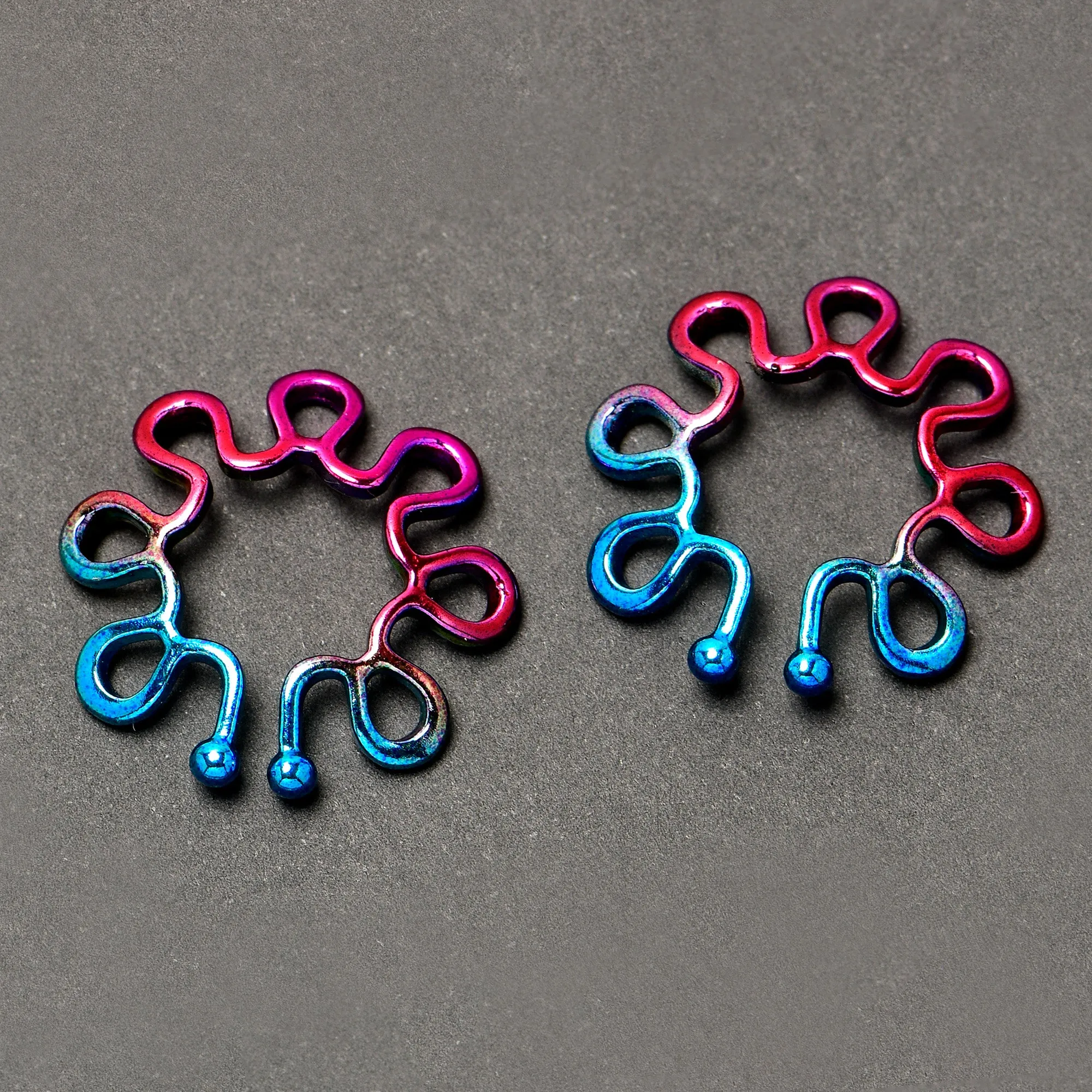 Rainbow Trippy Flower Clip On Fake Nipple Ring Set