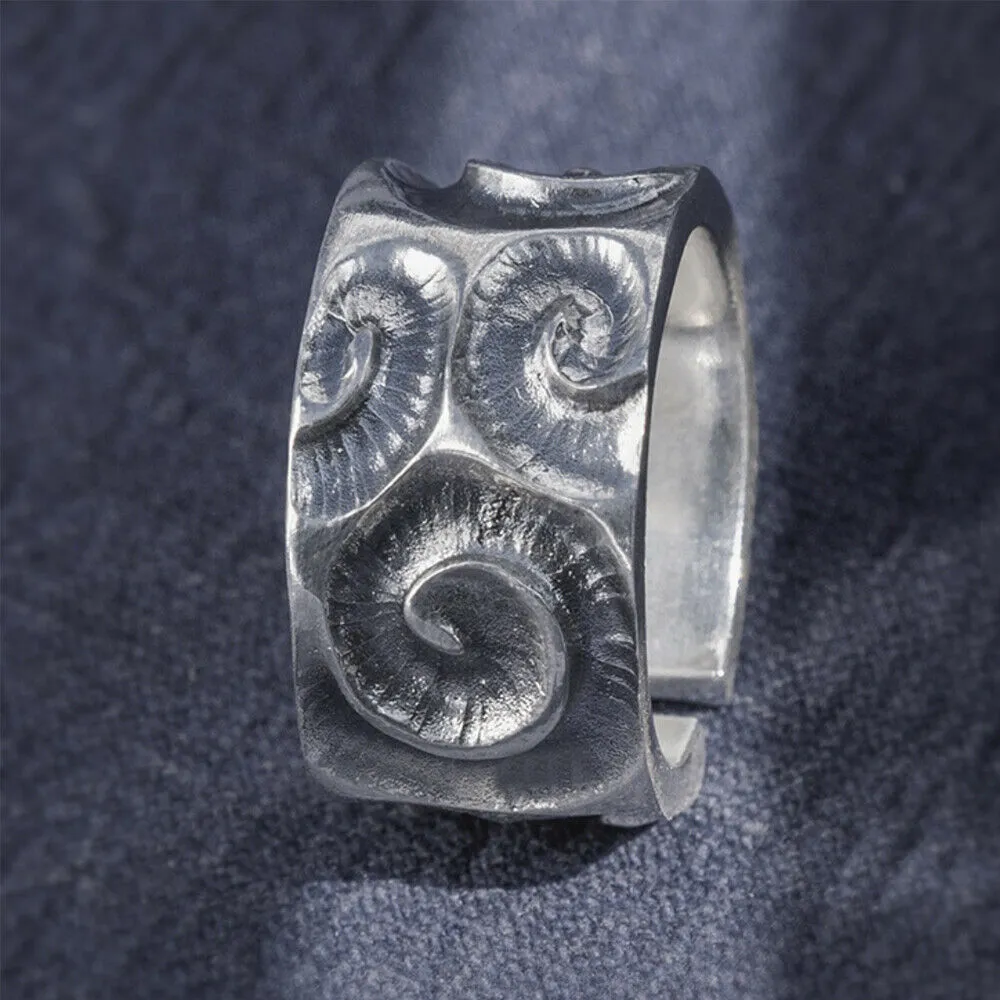 Real Solid 999 Sterling Silver Rings Wind Cirrus Moire Fashion Punk Jewelry Open Size 10-12