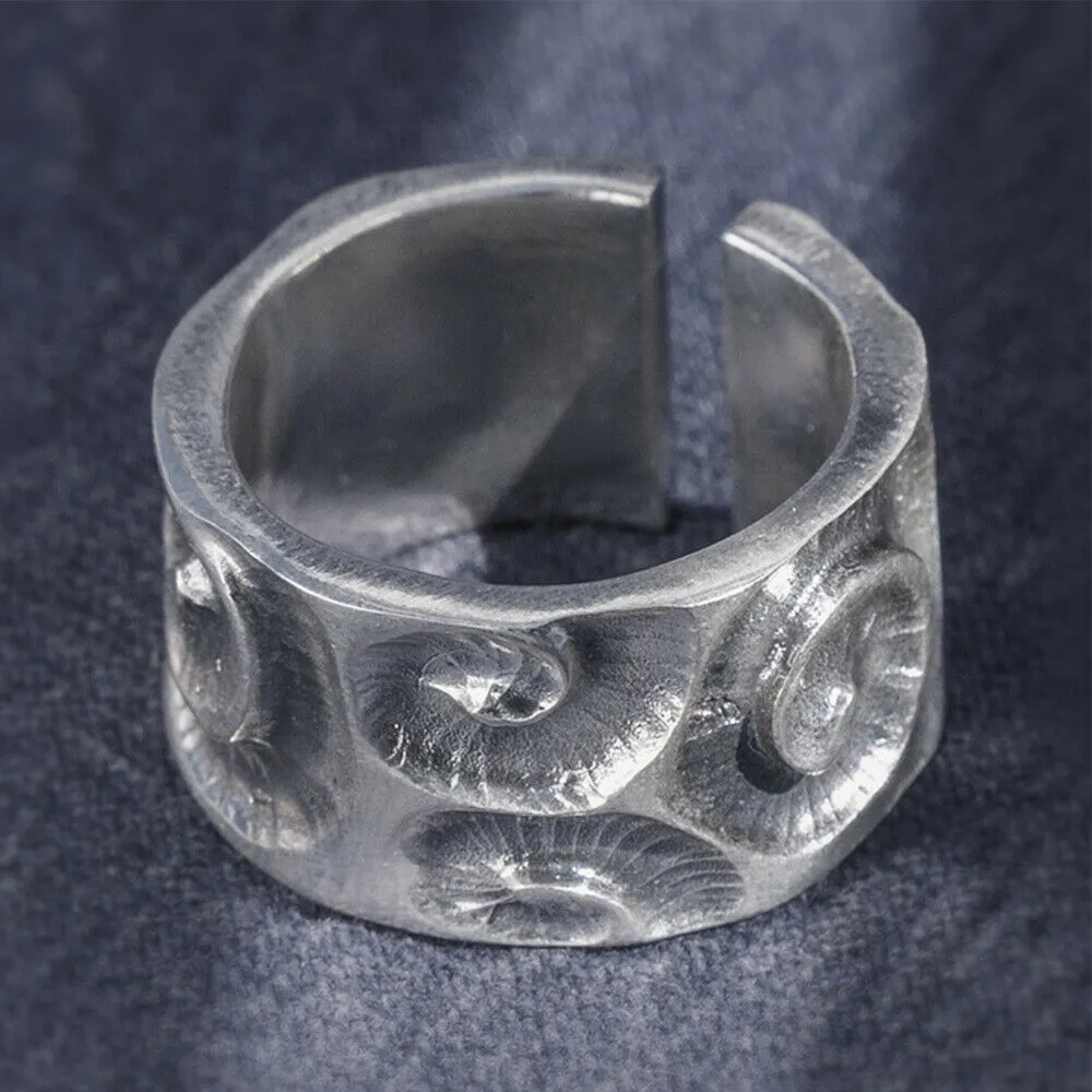 Real Solid 999 Sterling Silver Rings Wind Cirrus Moire Fashion Punk Jewelry Open Size 10-12