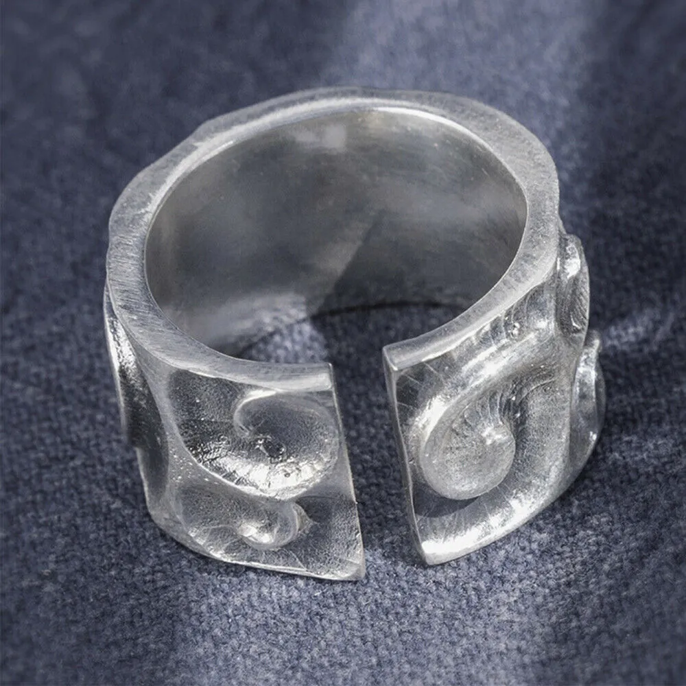 Real Solid 999 Sterling Silver Rings Wind Cirrus Moire Fashion Punk Jewelry Open Size 10-12