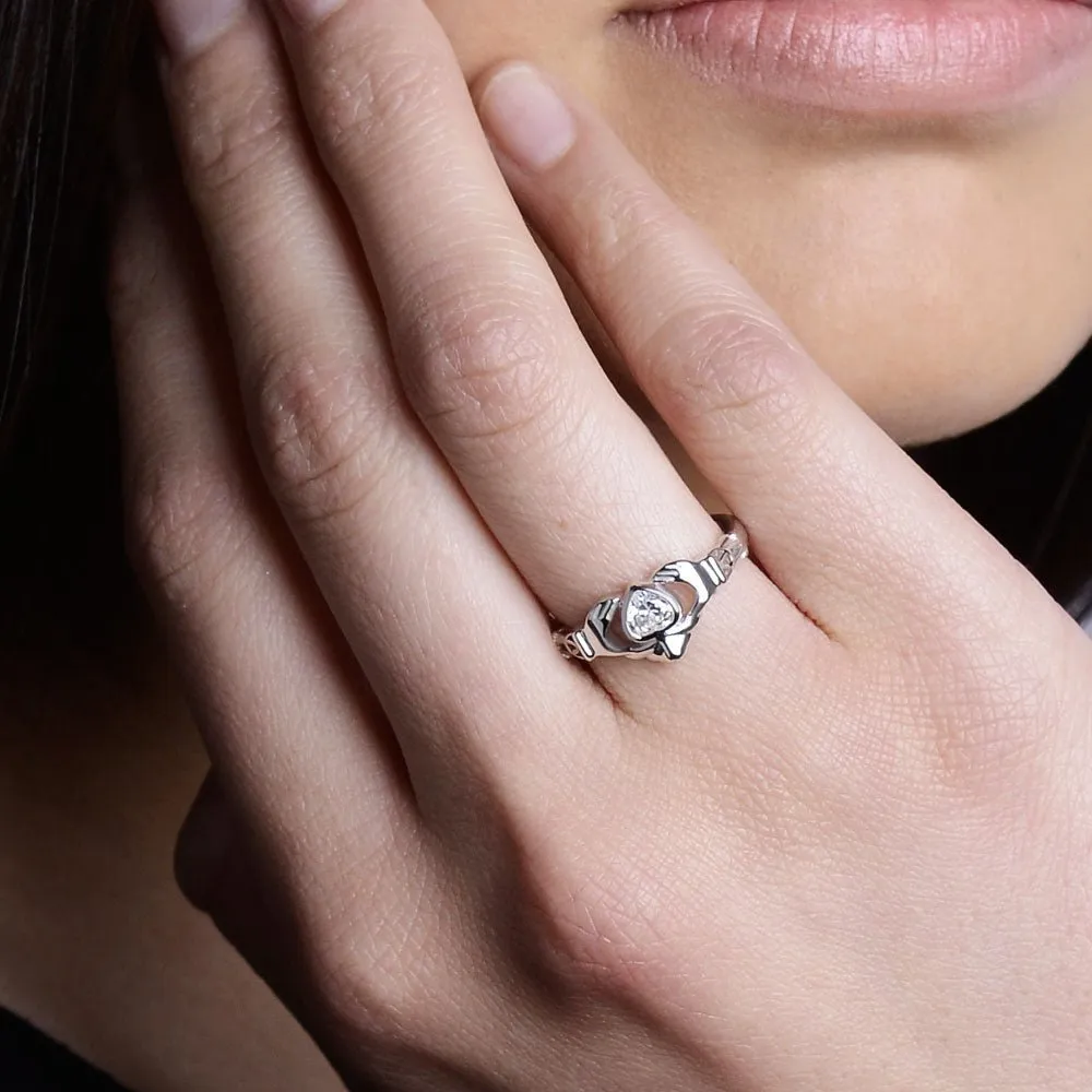 Retired APRIL Birthstone Silver Claddagh Ring LS-BSRV2-4