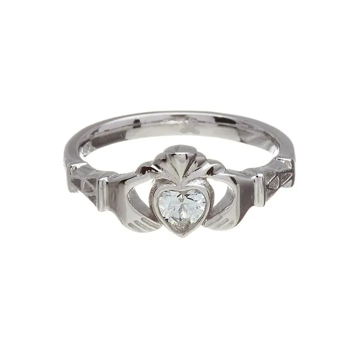 Retired APRIL Birthstone Silver Claddagh Ring LS-BSRV2-4