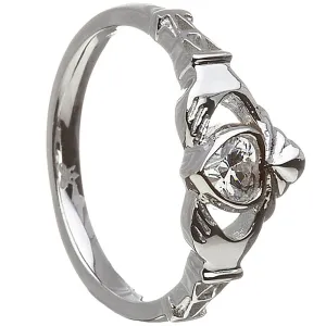 Retired APRIL Birthstone Silver Claddagh Ring LS-BSRV2-4