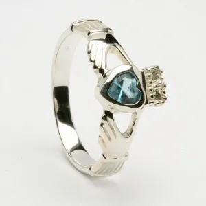 Retired MARCH Birthstone Silver Claddagh Ring LS-BSR-3