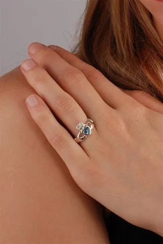 Retired MARCH Birthstone Silver Claddagh Ring LS-BSR-3