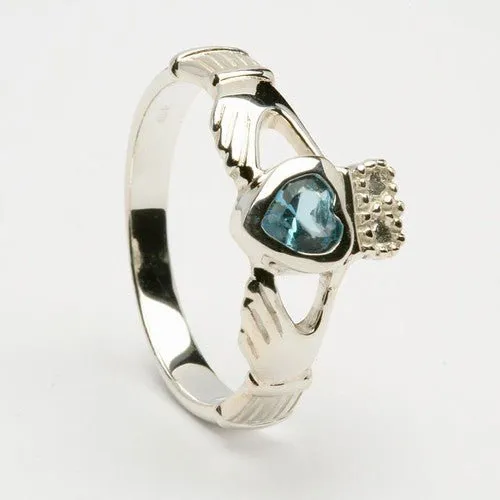 Retired MARCH Birthstone Silver Claddagh Ring LS-BSR-3