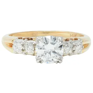 Retro 0.91 CTW Transitional Cut Diamond Five Stone Platinum 14 Karat Gold Vintage Engagement Ring