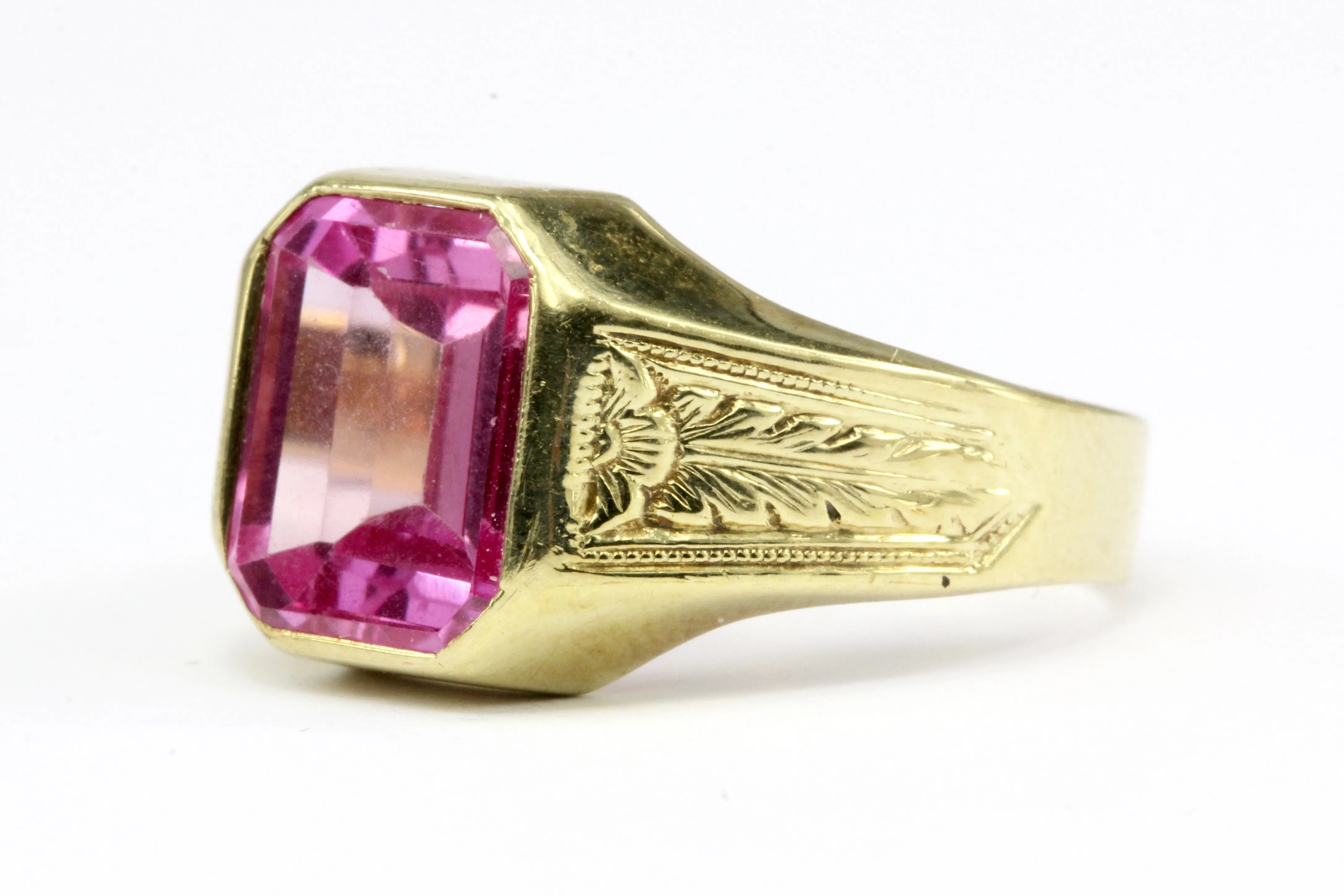 Retro 10K Yellow Gold Pink Sapphire Ring Size 7