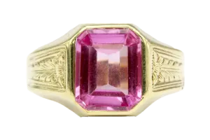 Retro 10K Yellow Gold Pink Sapphire Ring Size 7