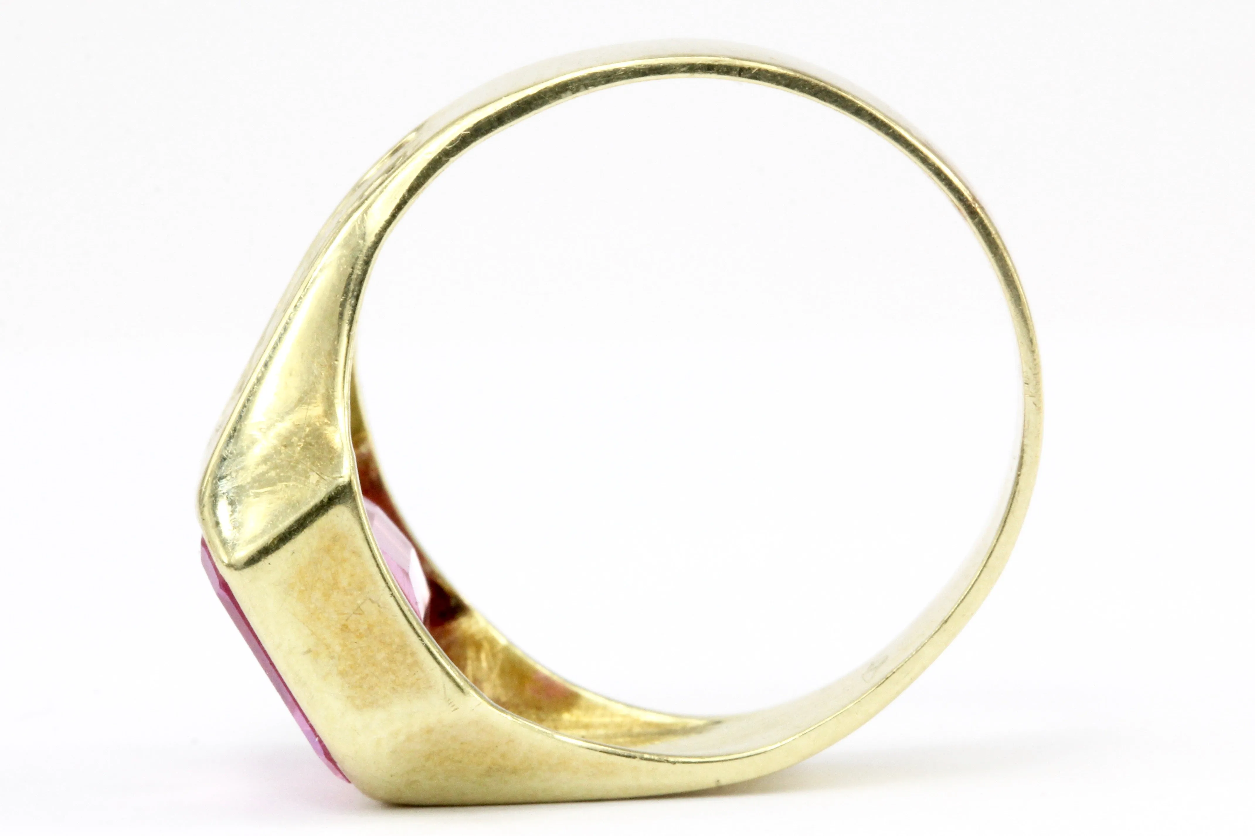 Retro 10K Yellow Gold Pink Sapphire Ring Size 7