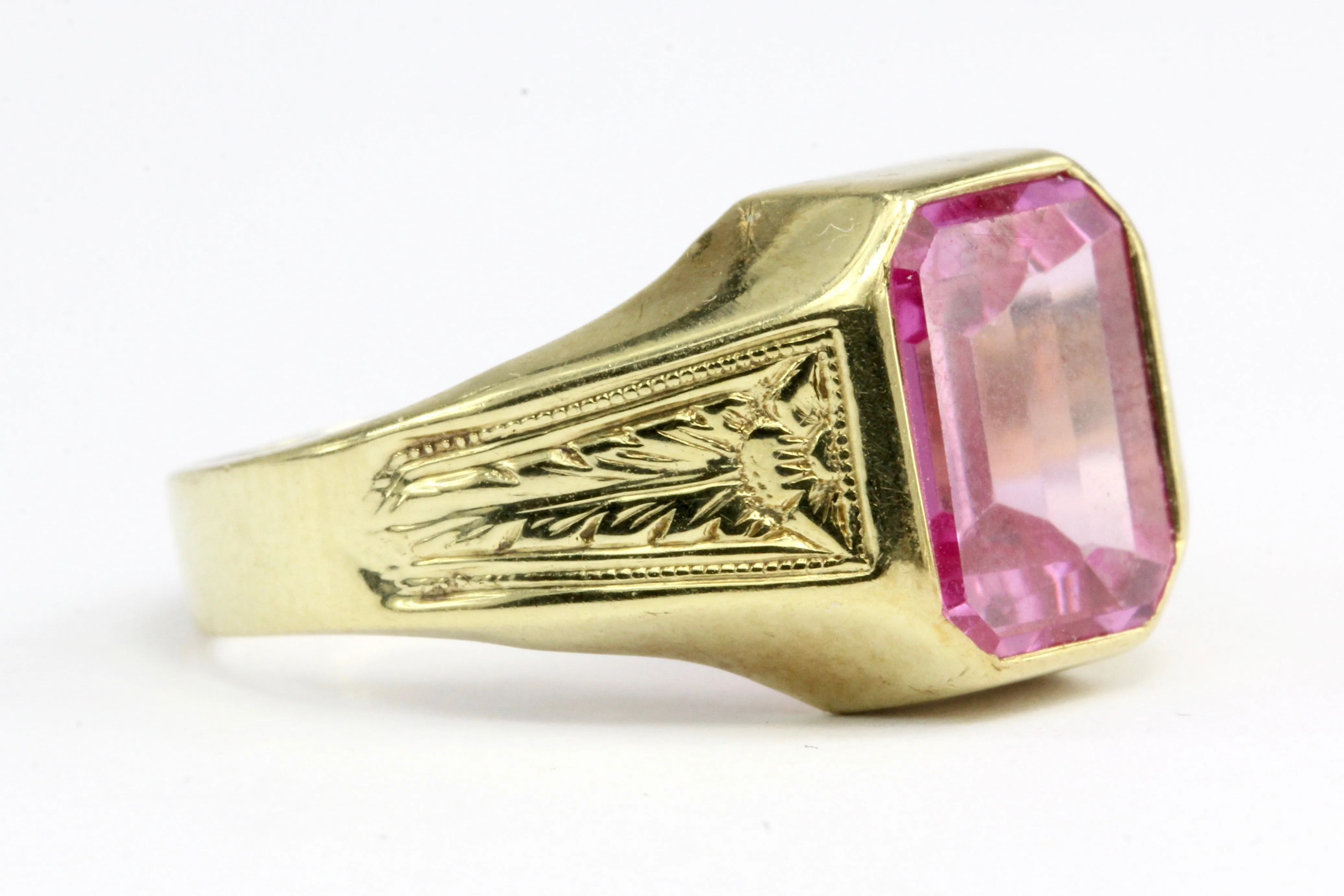 Retro 10K Yellow Gold Pink Sapphire Ring Size 7