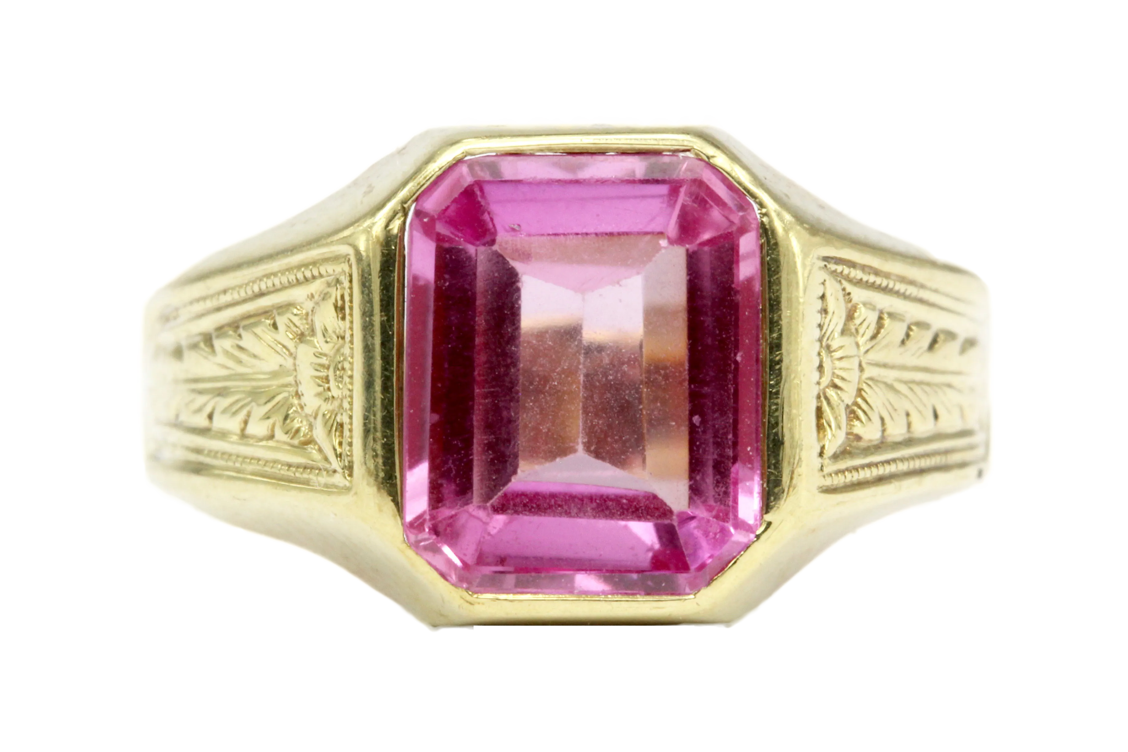 Retro 10K Yellow Gold Pink Sapphire Ring Size 7