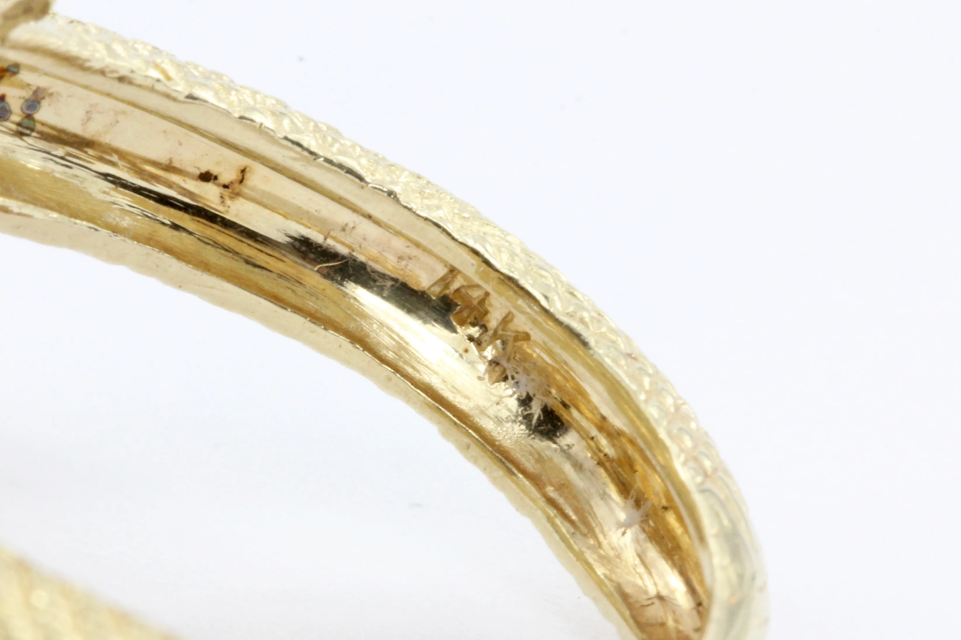 Retro 14K Gold Champagne Diamond & Ruby Coiled Snake Ring c.1950's