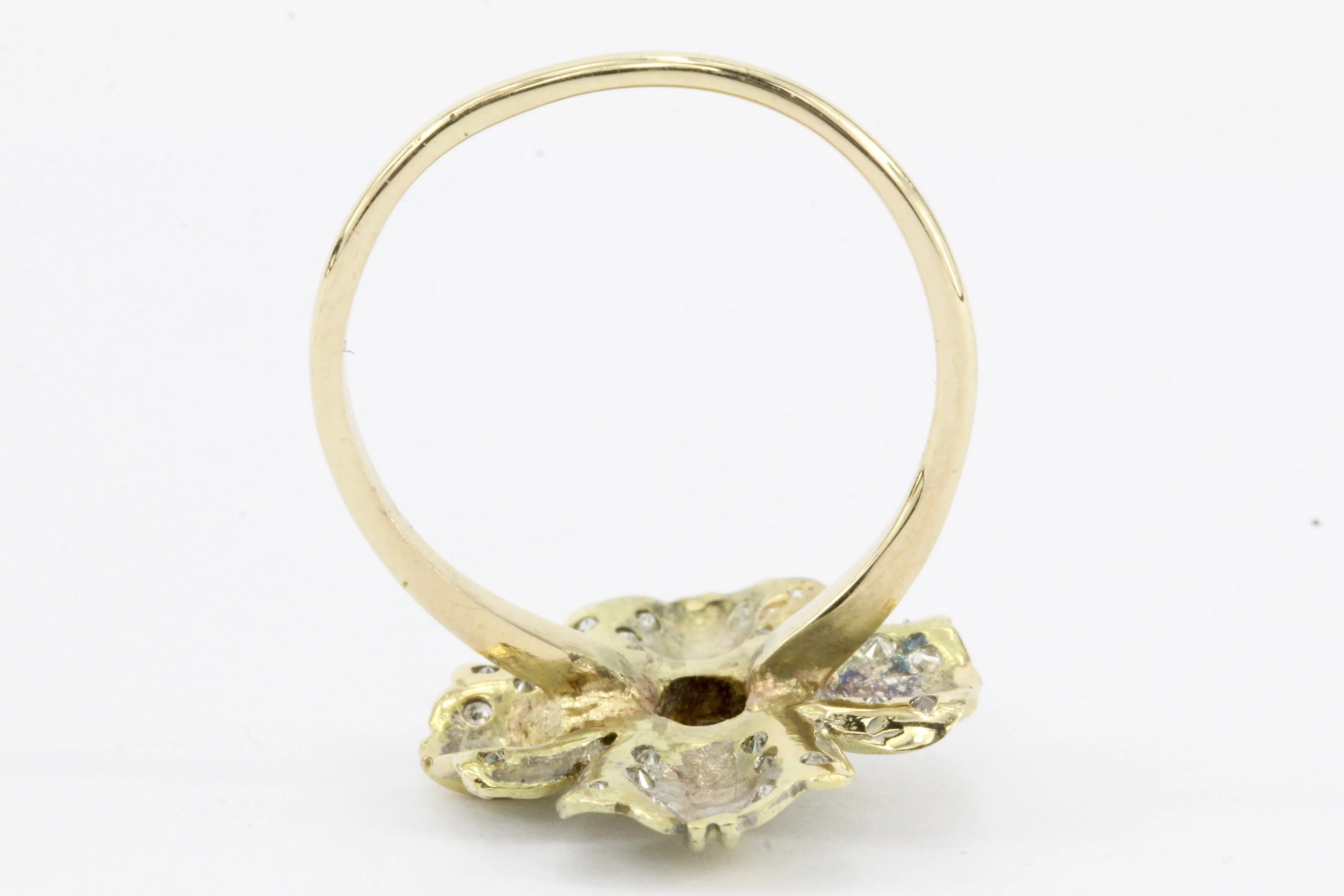 Retro 14K Gold Diamond & Ruby Floral Conversion Ring c.1950's