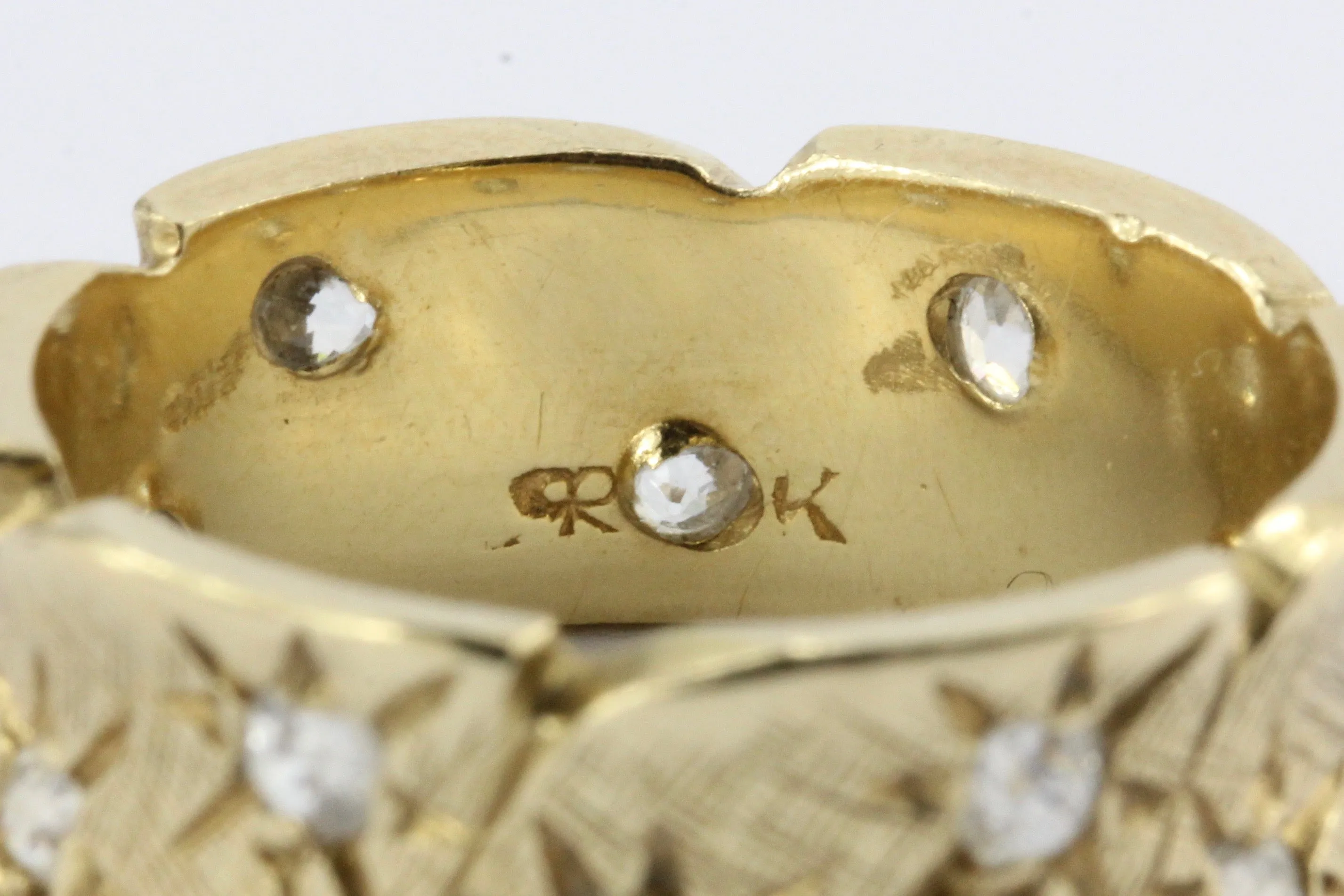 Retro 14K Gold Diamond Starburst Eternity Band Ring c.1940's