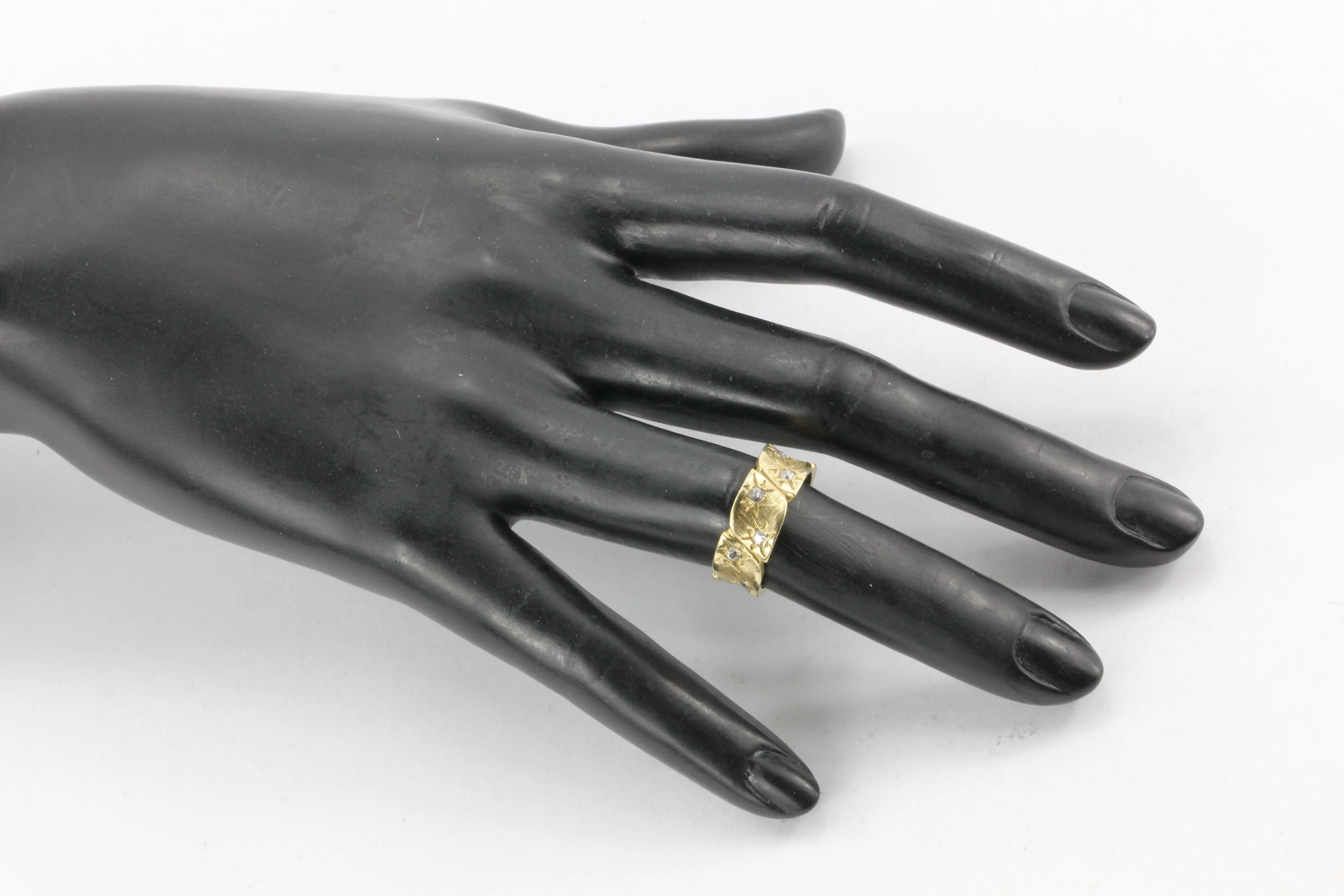 Retro 14K Gold Diamond Starburst Eternity Band Ring c.1940's