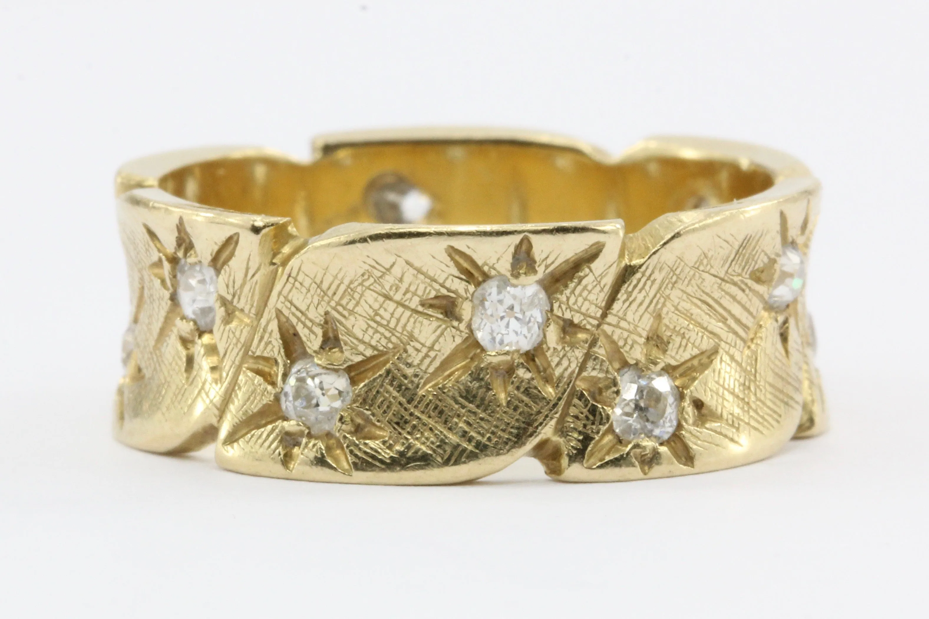 Retro 14K Gold Diamond Starburst Eternity Band Ring c.1940's