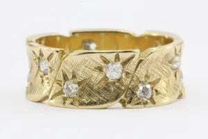 Retro 14K Gold Diamond Starburst Eternity Band Ring c.1940's