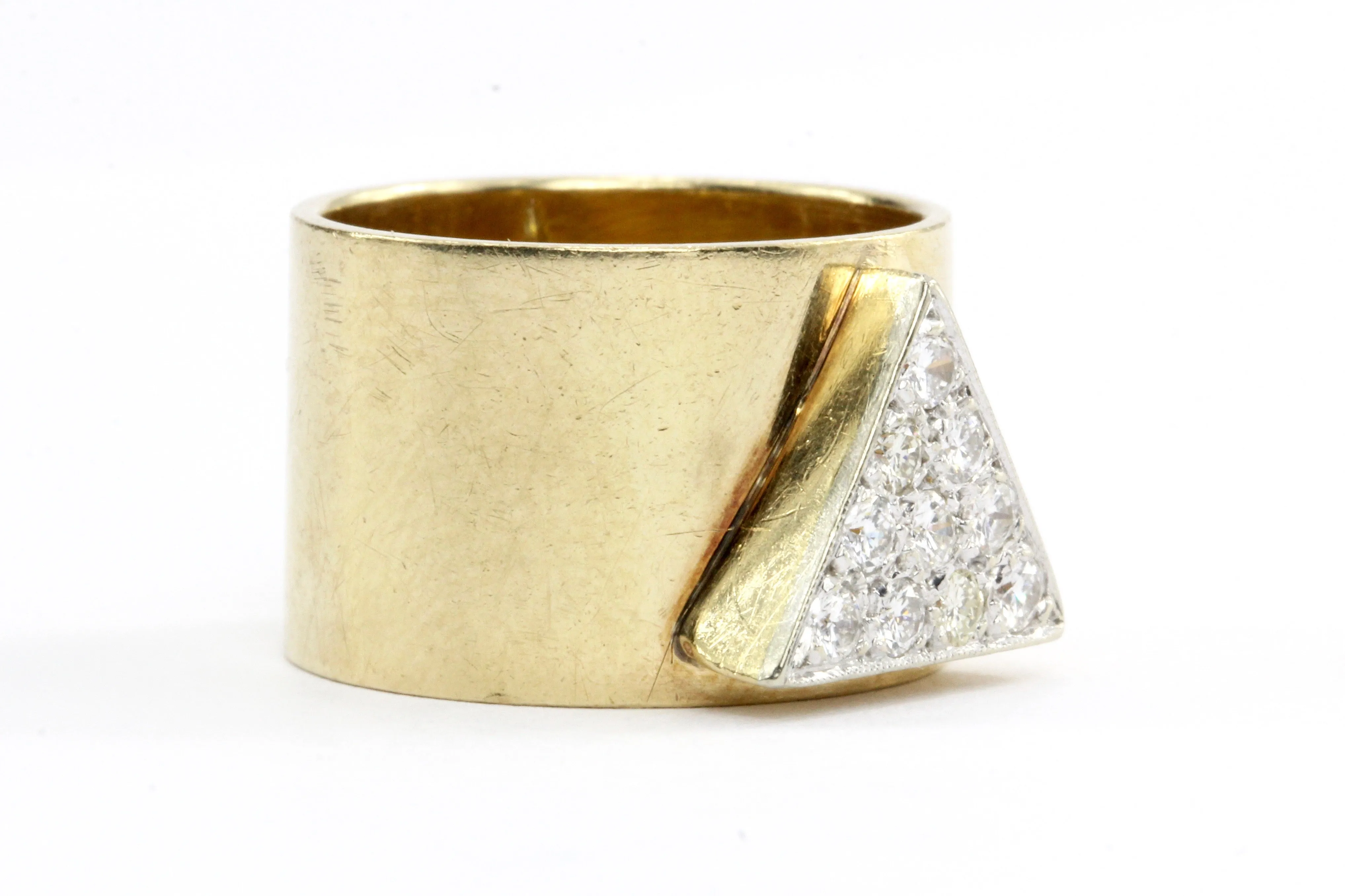 Retro 14K Gold Diamond Triangle Band Ring c.1970's