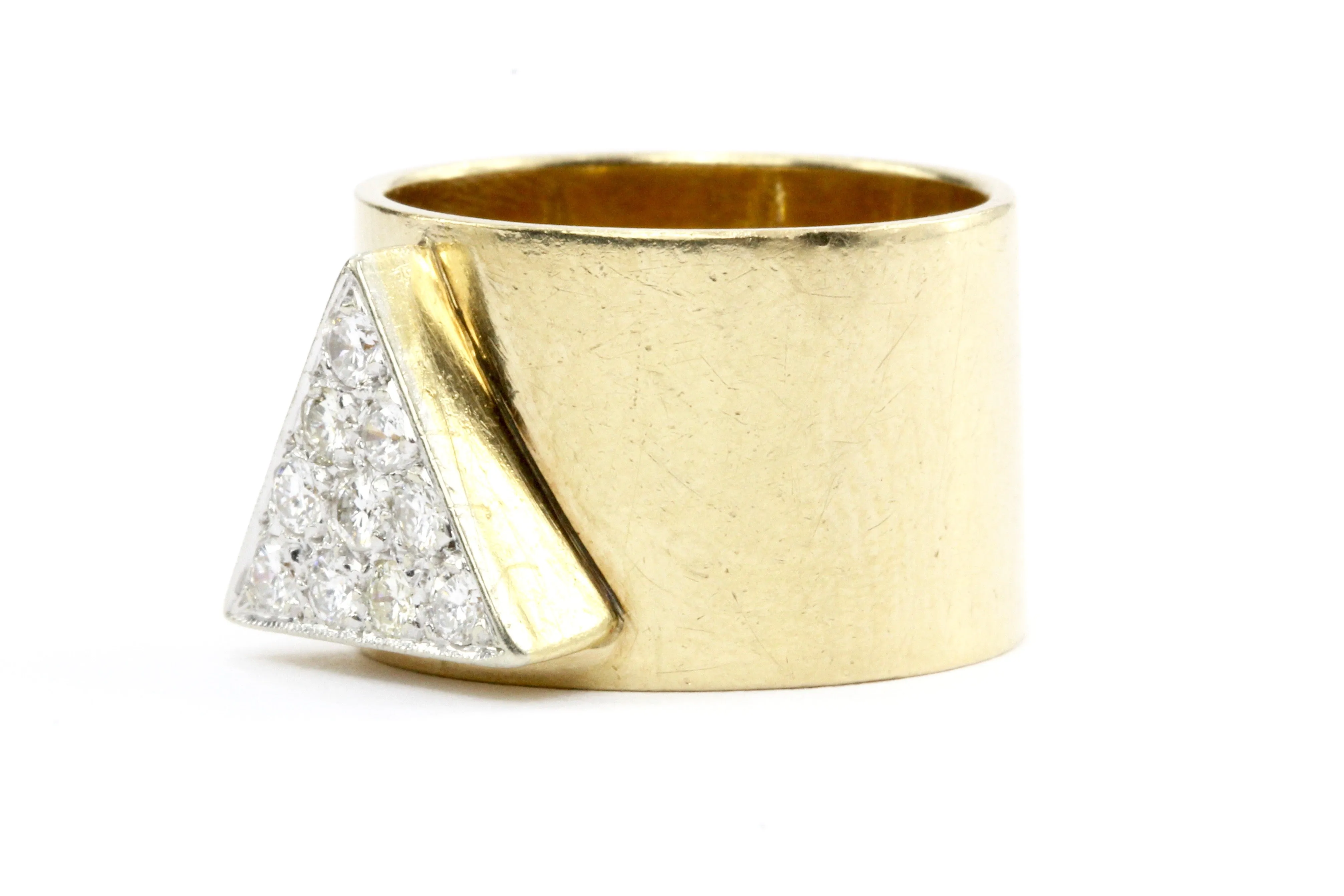 Retro 14K Gold Diamond Triangle Band Ring c.1970's