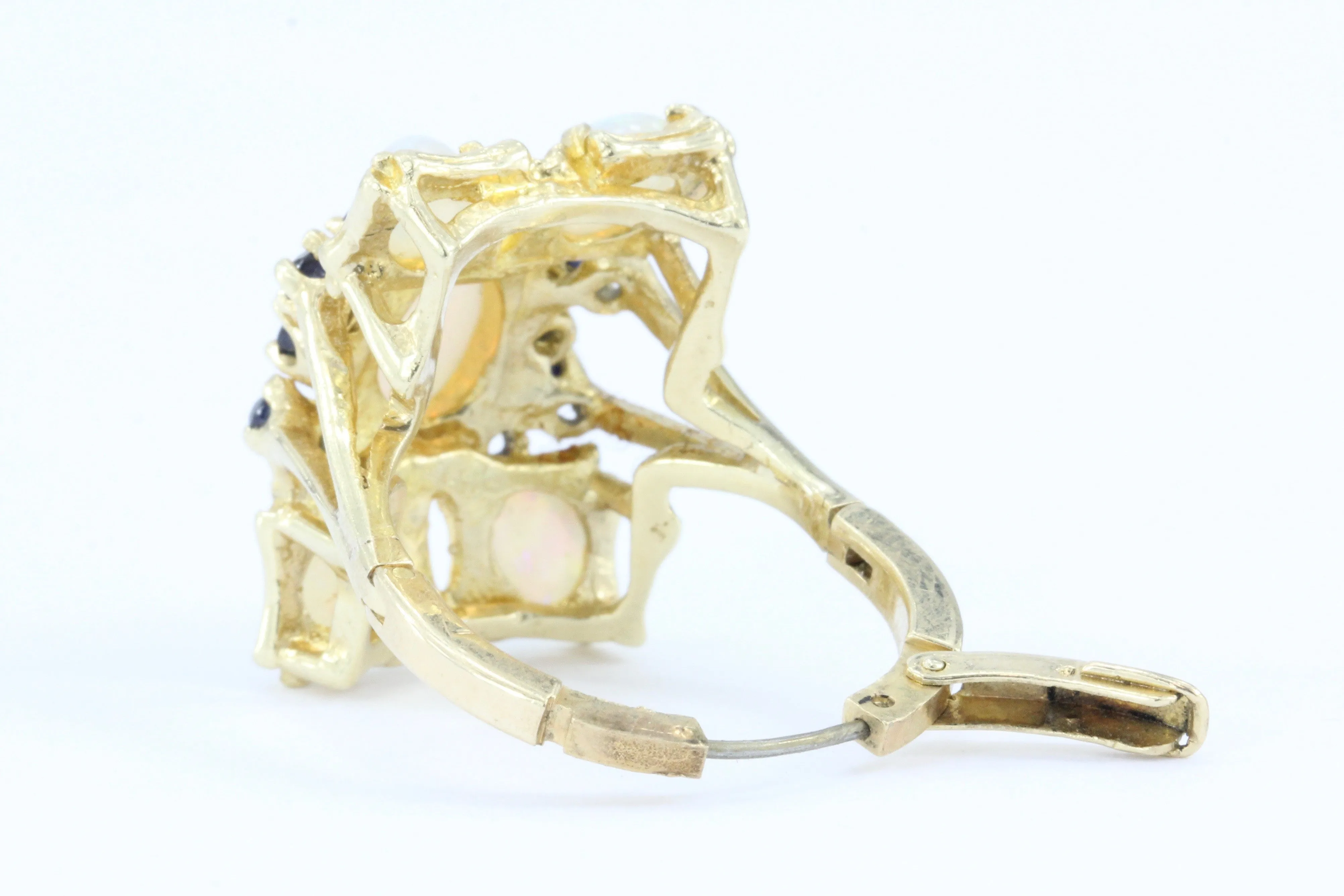 Retro 14K Gold Opal & Sapphire Cluster Ring c.1950