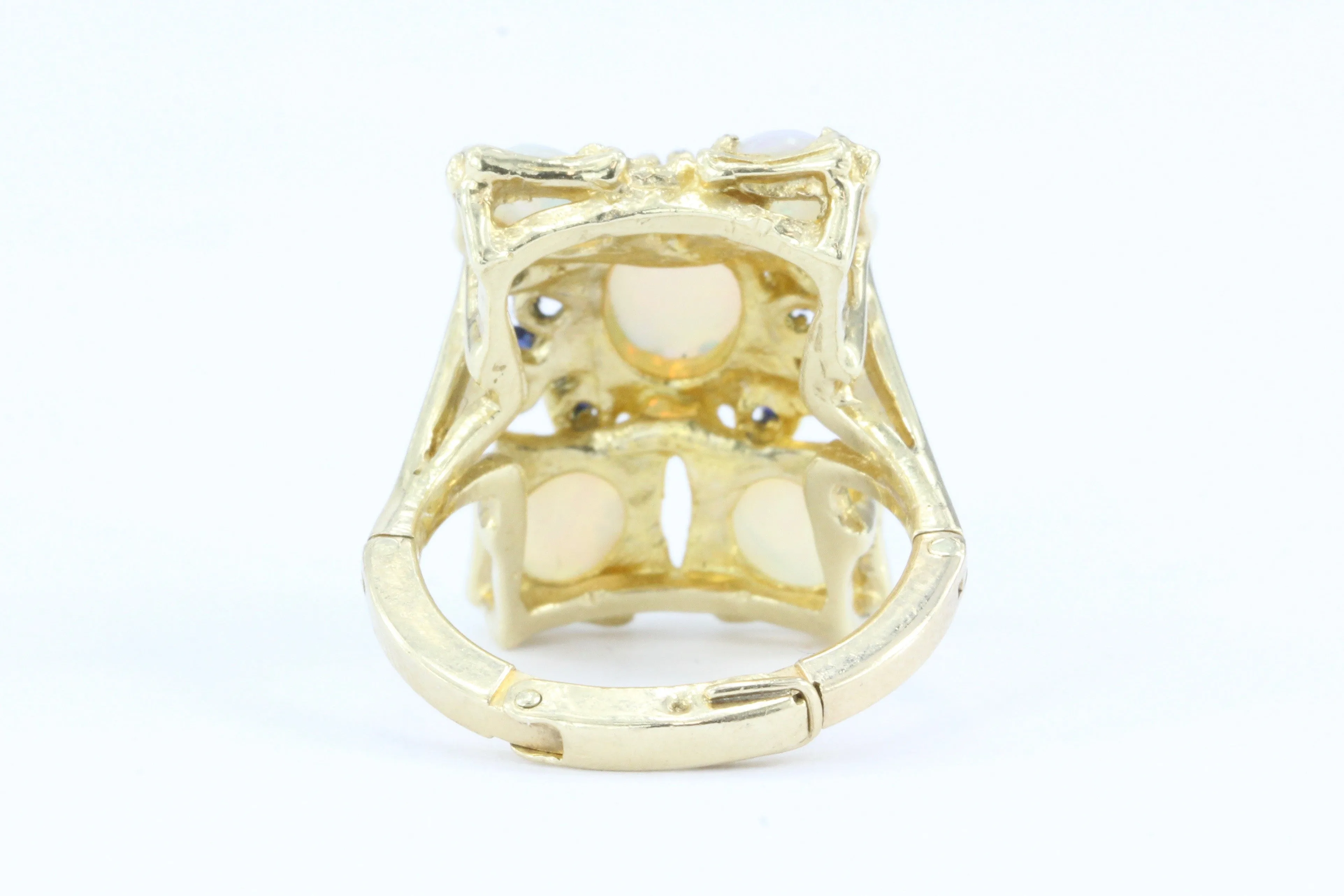 Retro 14K Gold Opal & Sapphire Cluster Ring c.1950