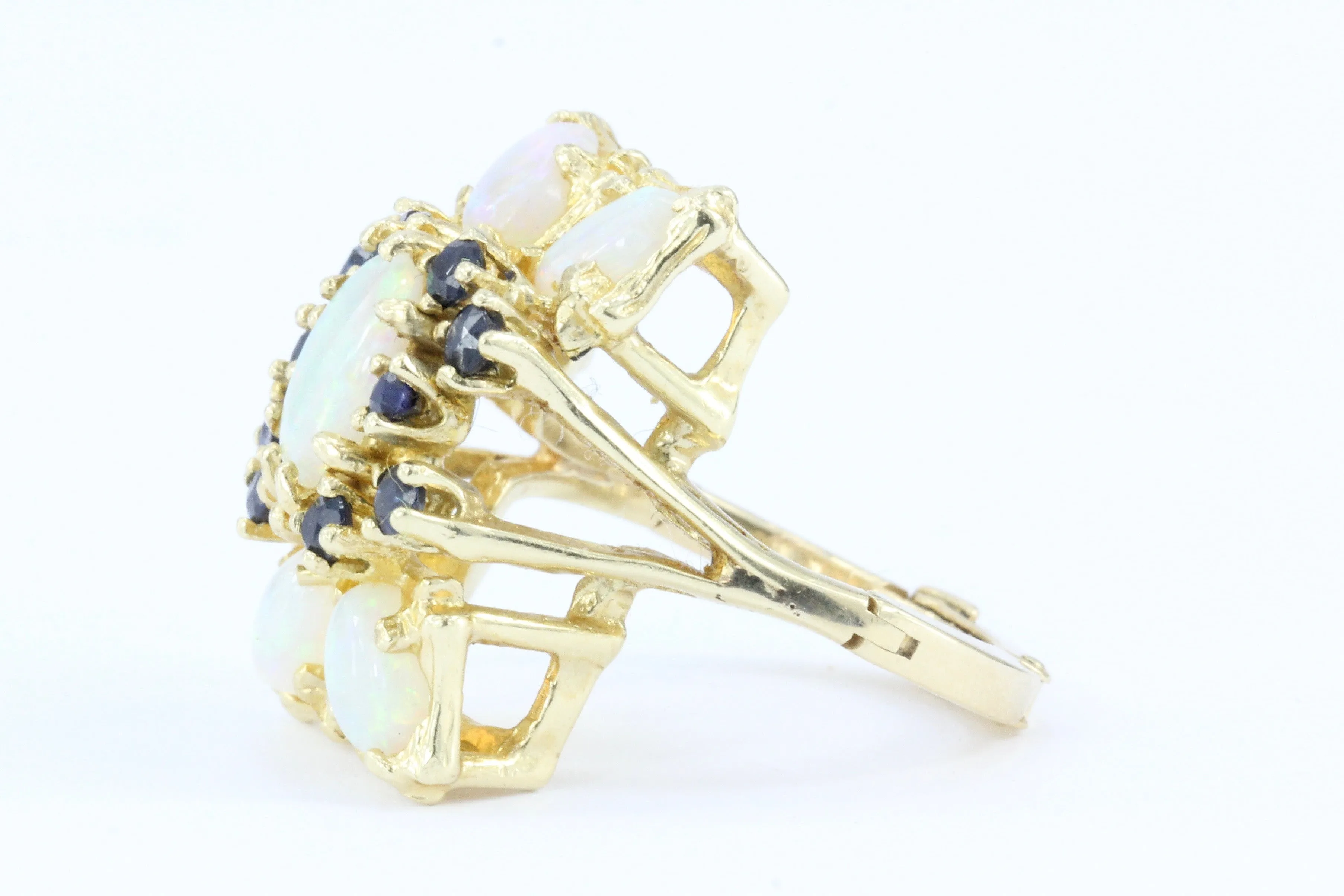 Retro 14K Gold Opal & Sapphire Cluster Ring c.1950