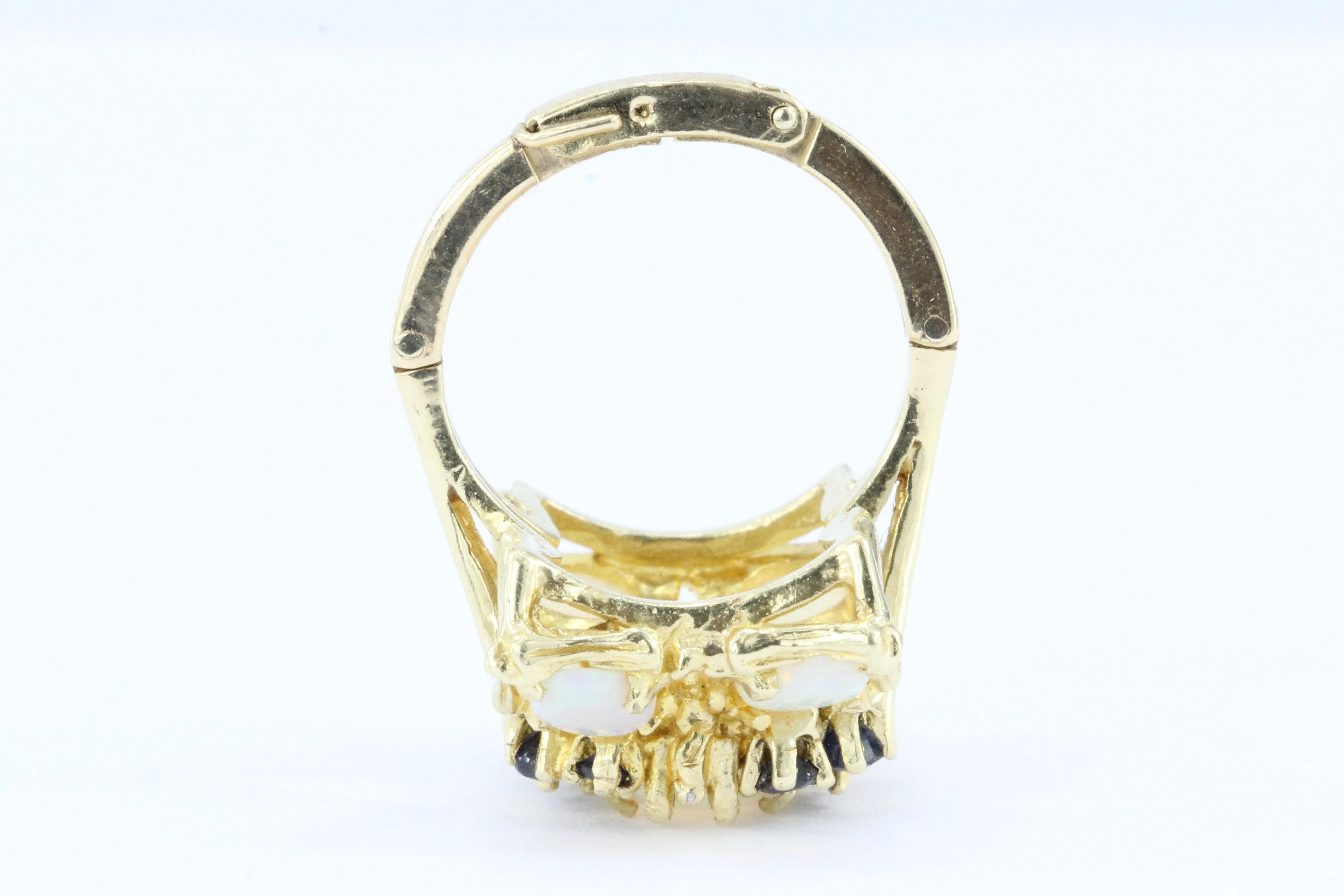 Retro 14K Gold Opal & Sapphire Cluster Ring c.1950