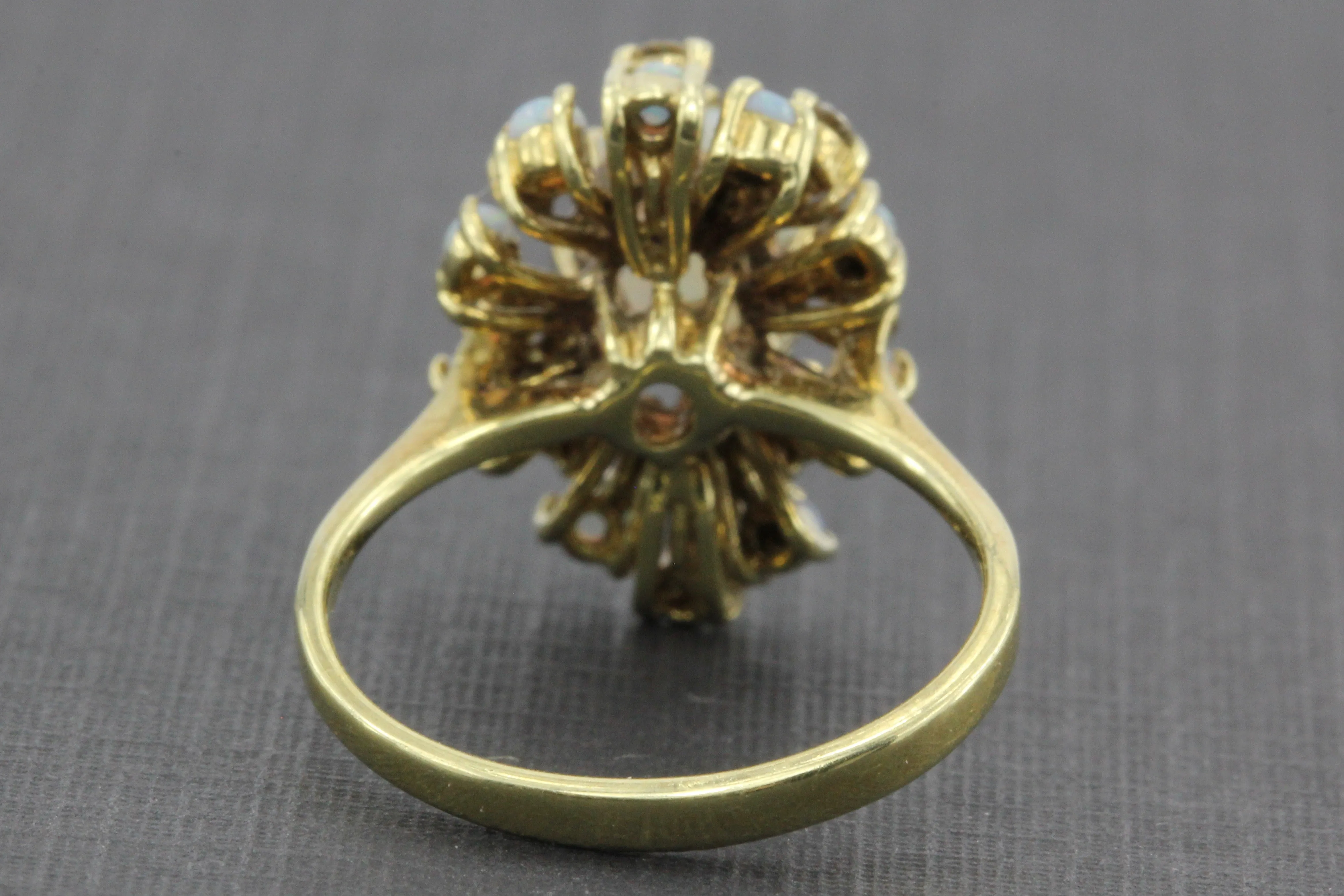 Retro 14K Gold Opal Diamond Cluster Ring c.1950's