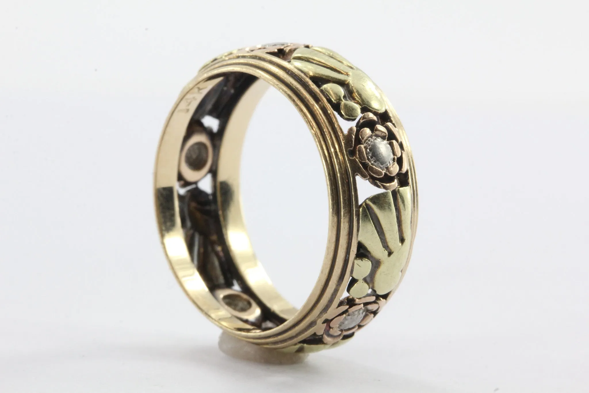 Retro 14K Multi-tone Tricolor Gold Ring Band c.1940s