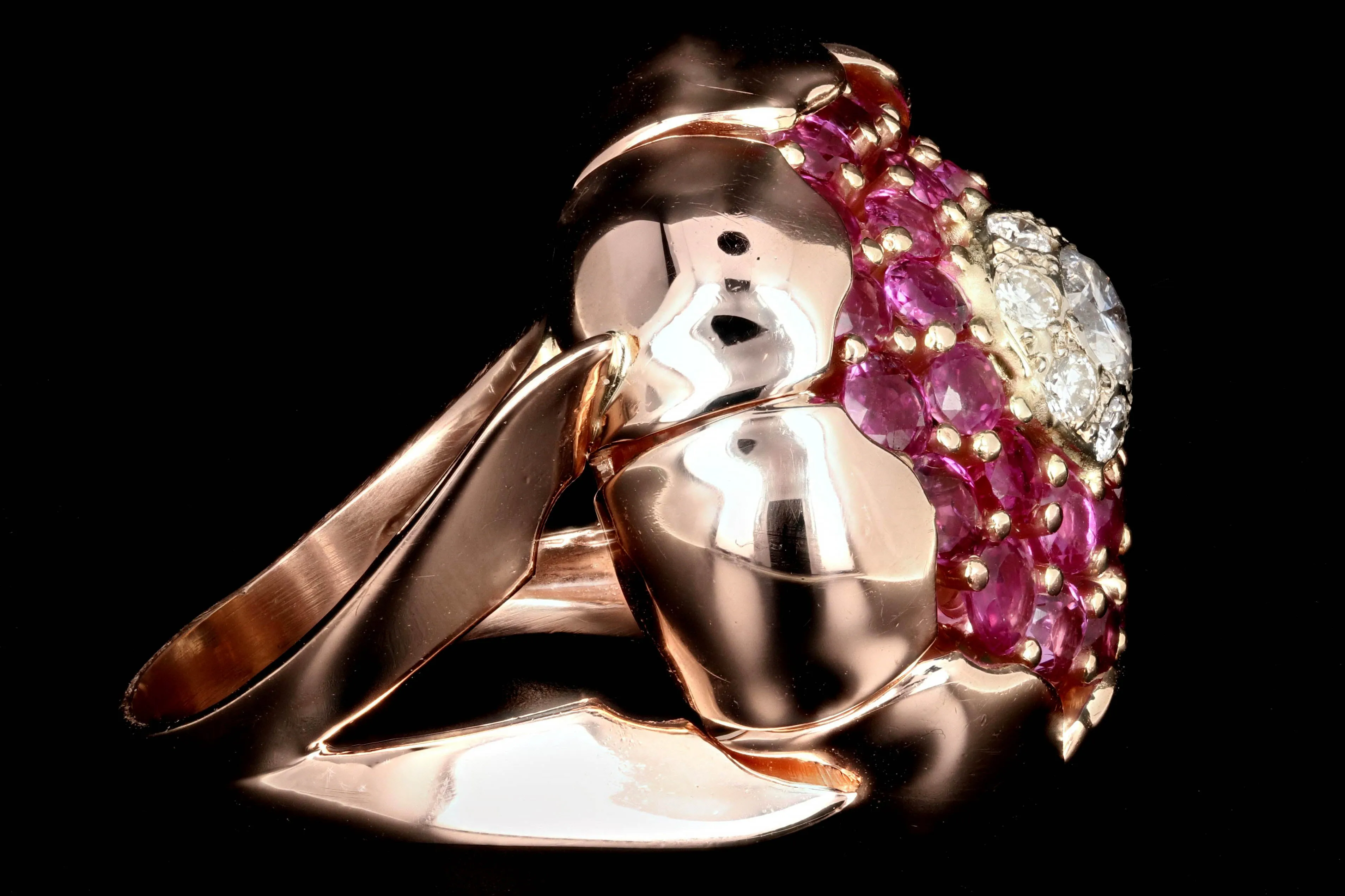 Retro 14K Rose Gold 2.5 Carat Natural Ruby and Diamond Cocktail Ring