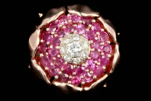 Retro 14K Rose Gold 2.5 Carat Natural Ruby and Diamond Cocktail Ring
