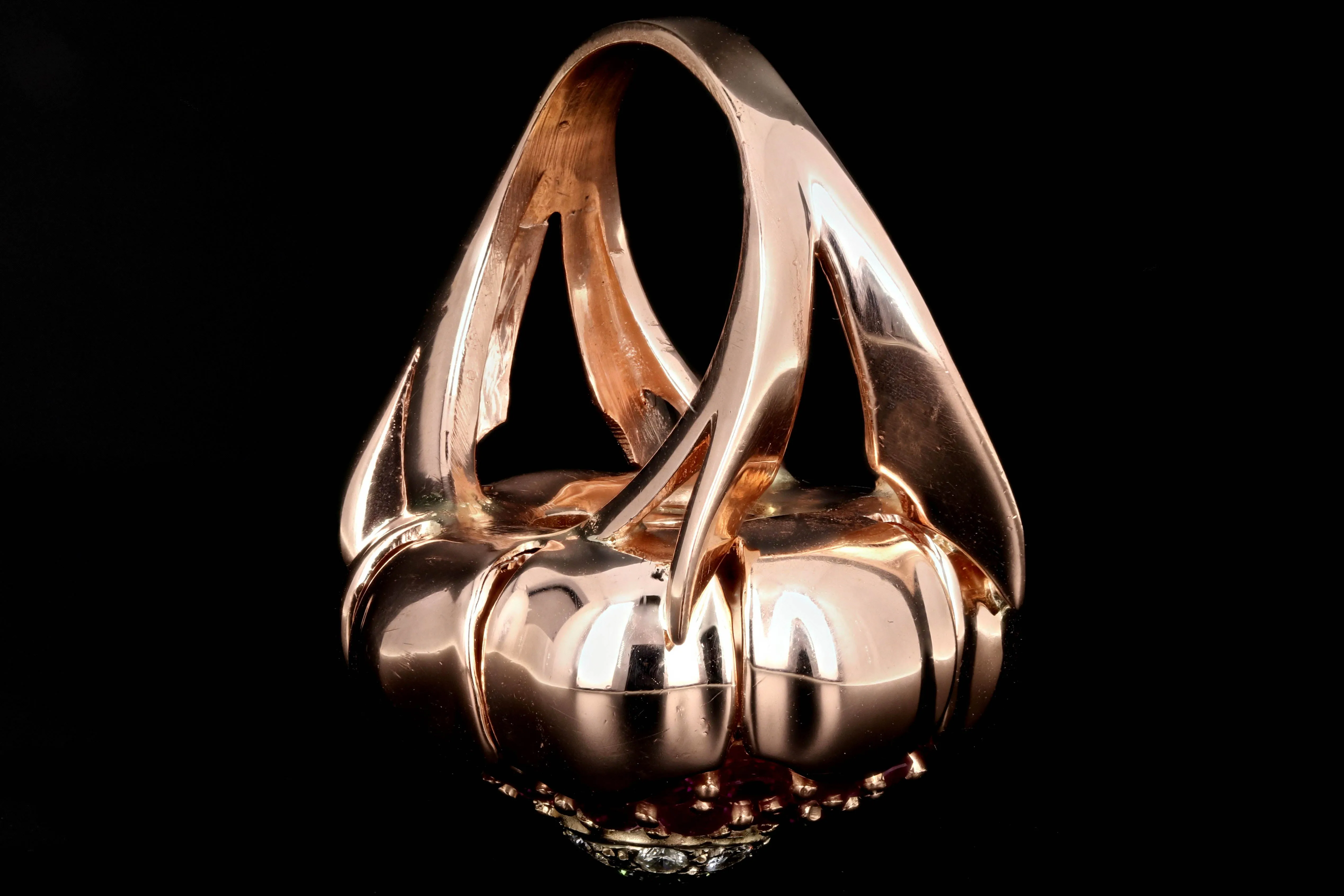 Retro 14K Rose Gold 2.5 Carat Natural Ruby and Diamond Cocktail Ring