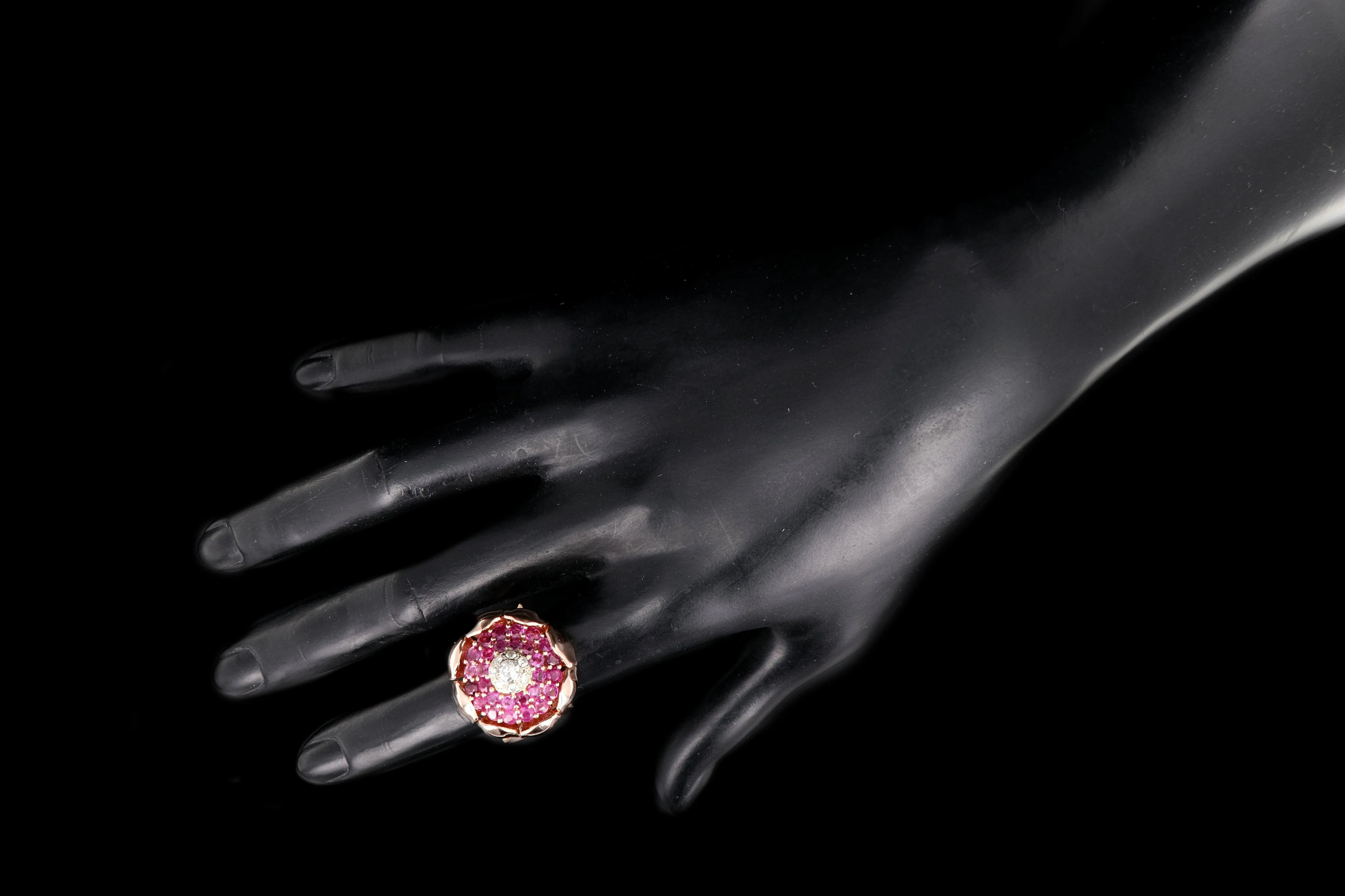 Retro 14K Rose Gold 2.5 Carat Natural Ruby and Diamond Cocktail Ring