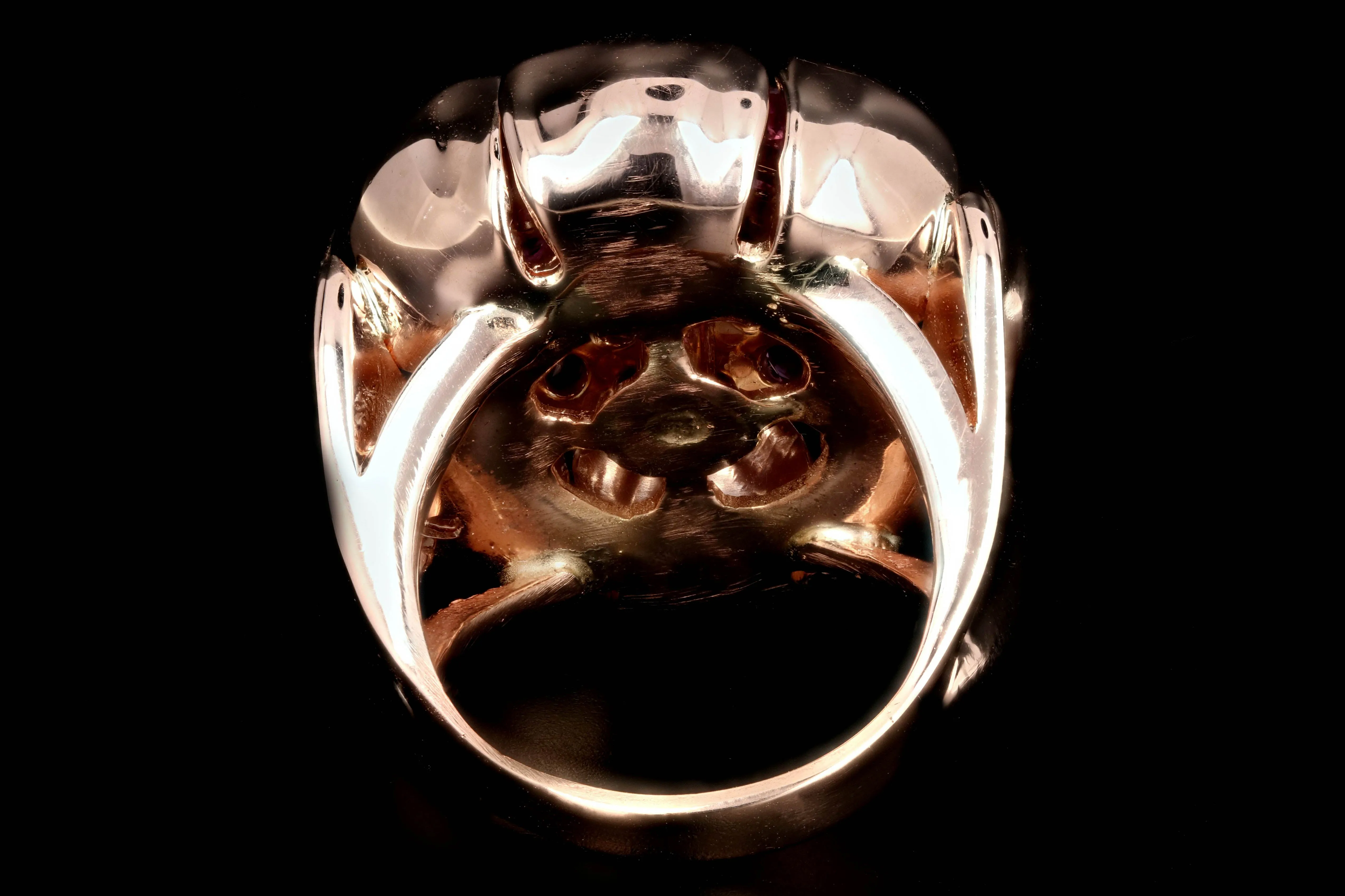 Retro 14K Rose Gold 2.5 Carat Natural Ruby and Diamond Cocktail Ring