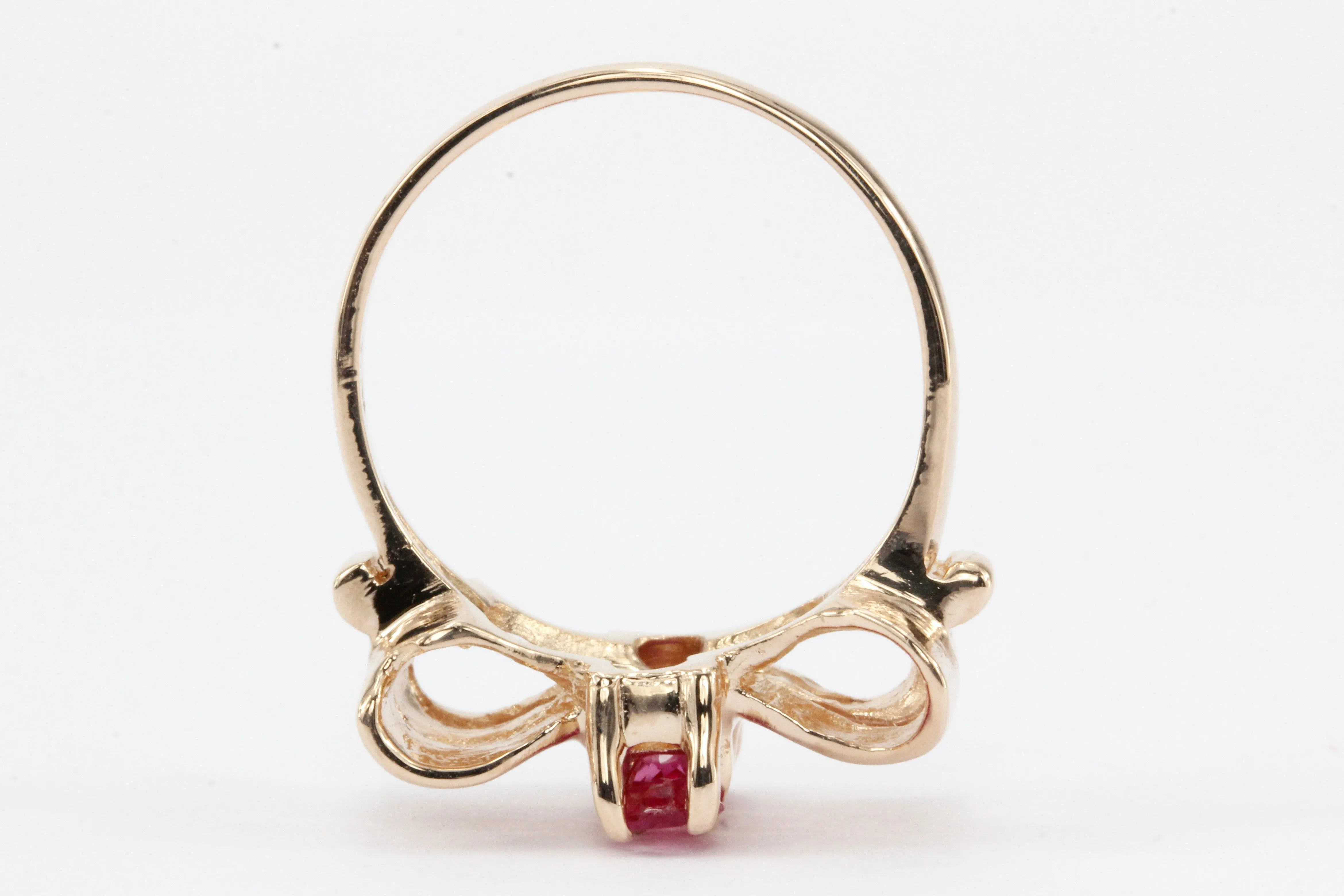 Retro 14K Rose Gold Ruby Bow Ring c.1950's