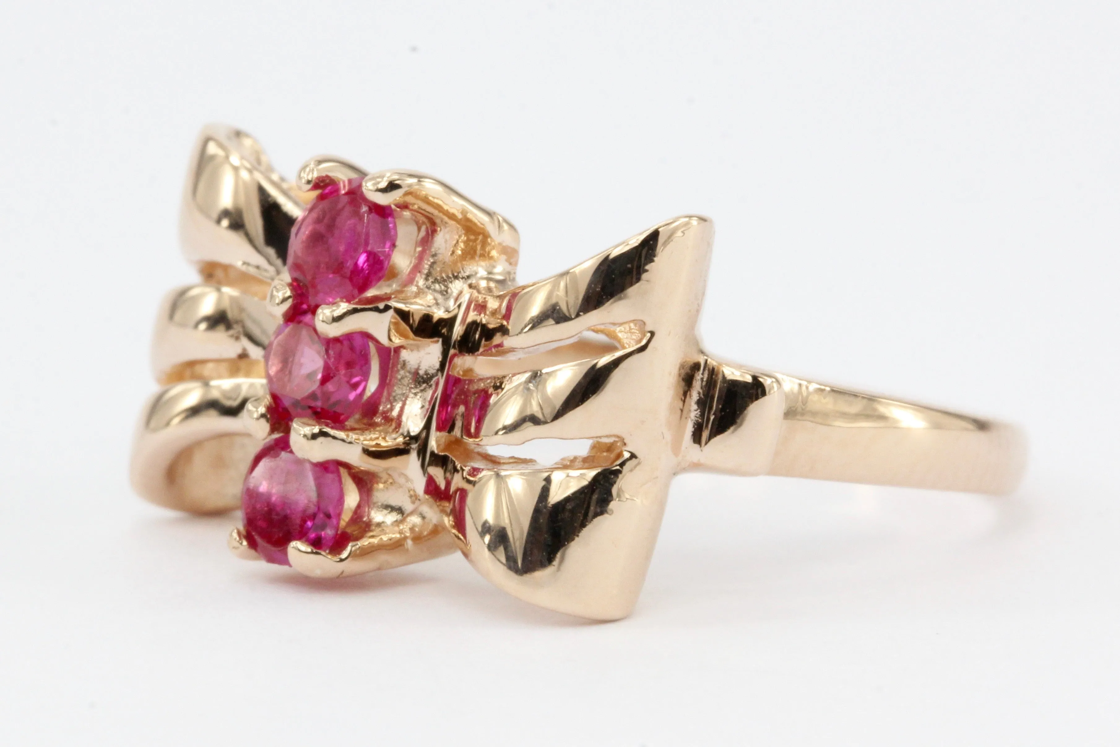 Retro 14K Rose Gold Ruby Bow Ring c.1950's