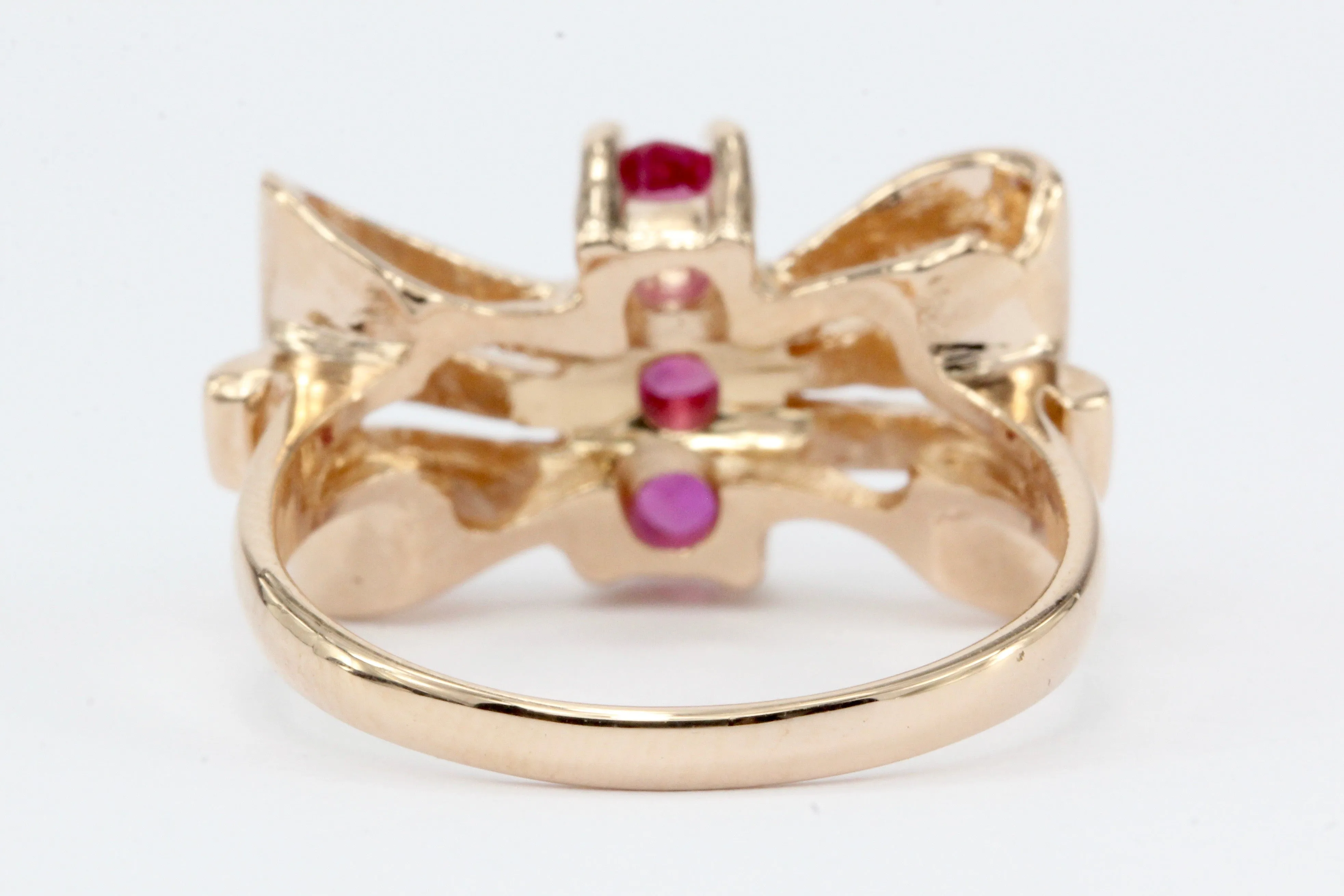 Retro 14K Rose Gold Ruby Bow Ring c.1950's