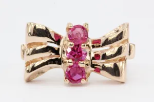 Retro 14K Rose Gold Ruby Bow Ring c.1950's