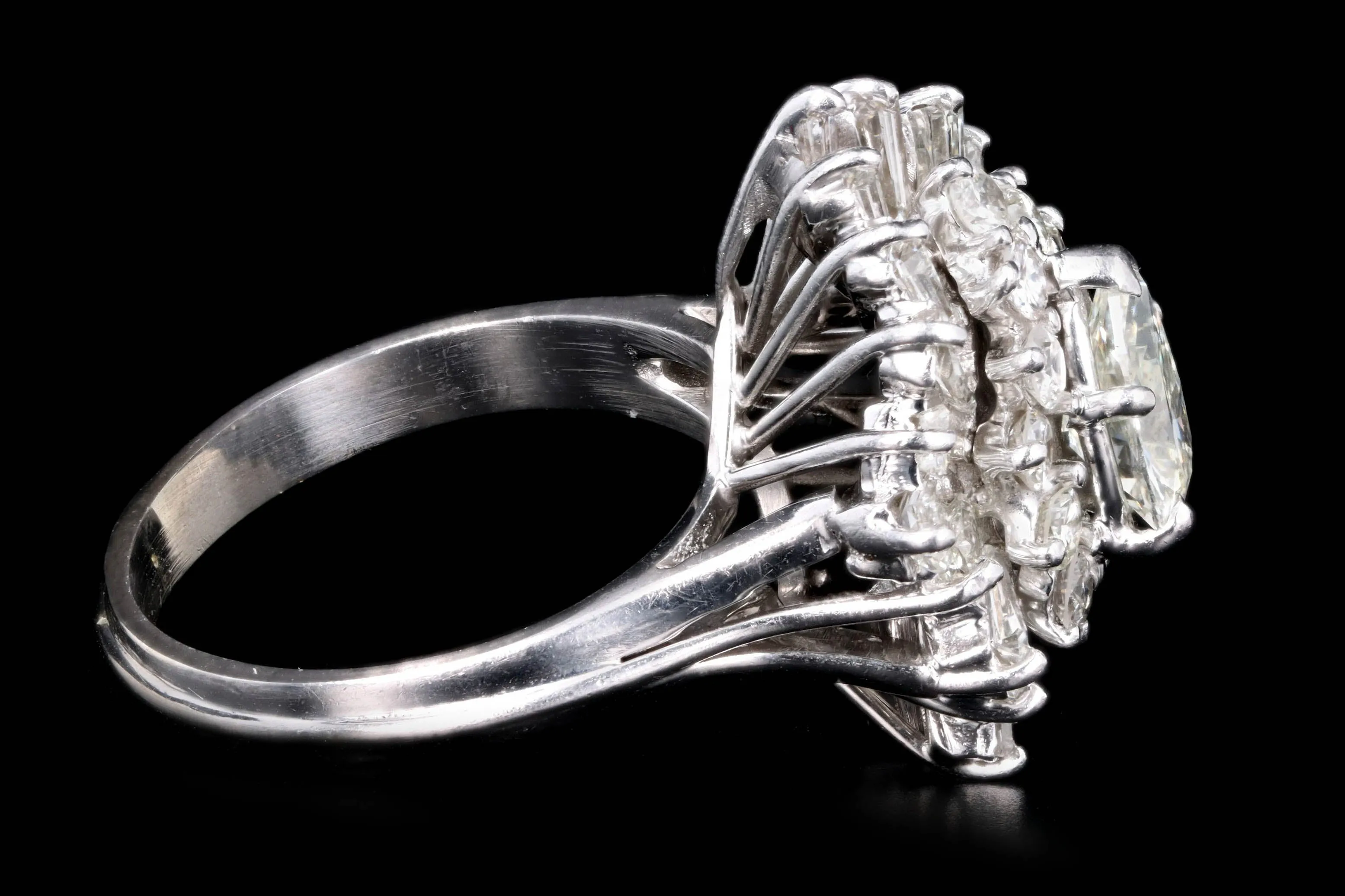 Retro 14K White Gold 0.75 Carat Pear Cut Diamond Ballerina Halo Ring