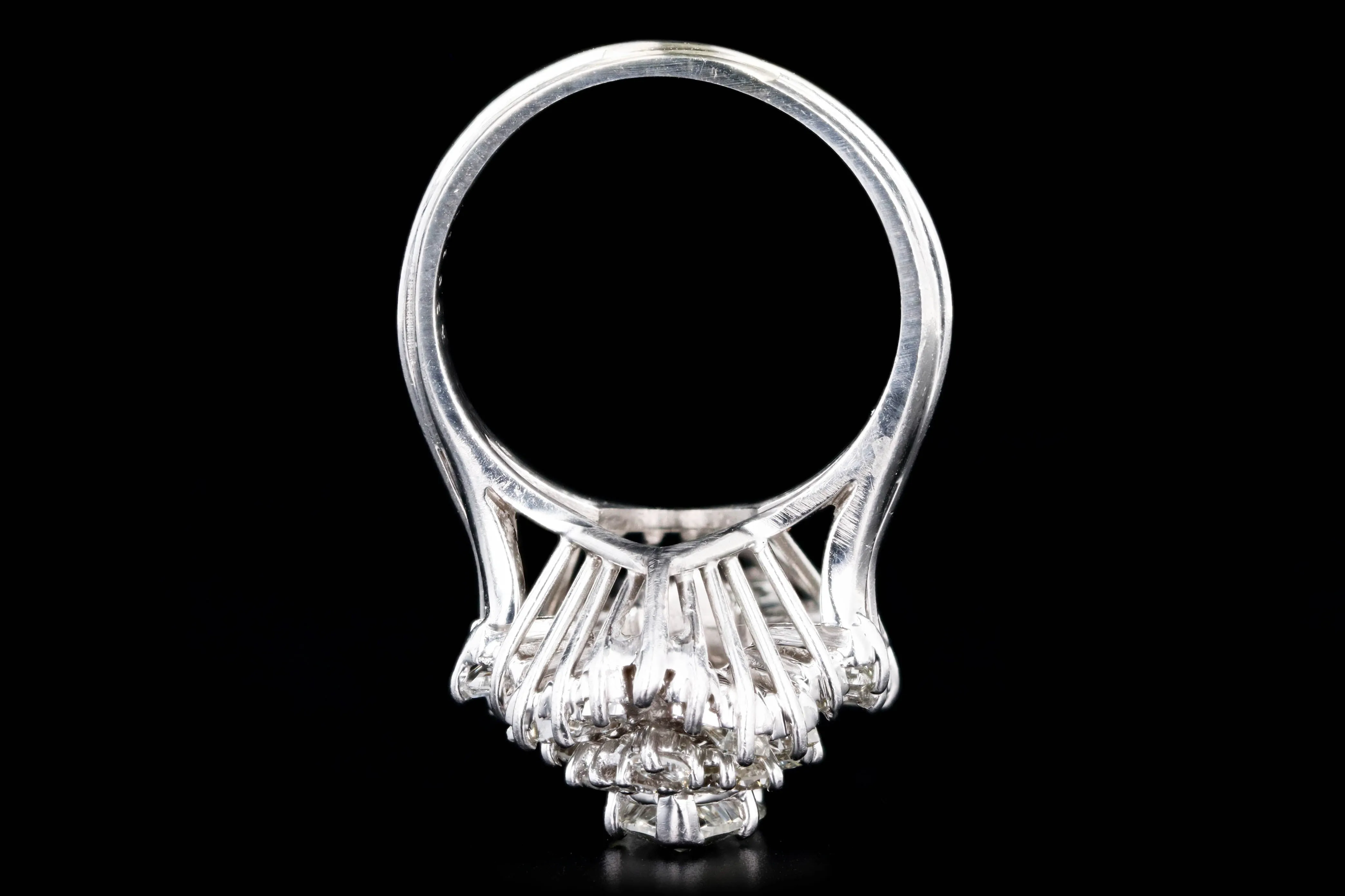 Retro 14K White Gold 0.75 Carat Pear Cut Diamond Ballerina Halo Ring