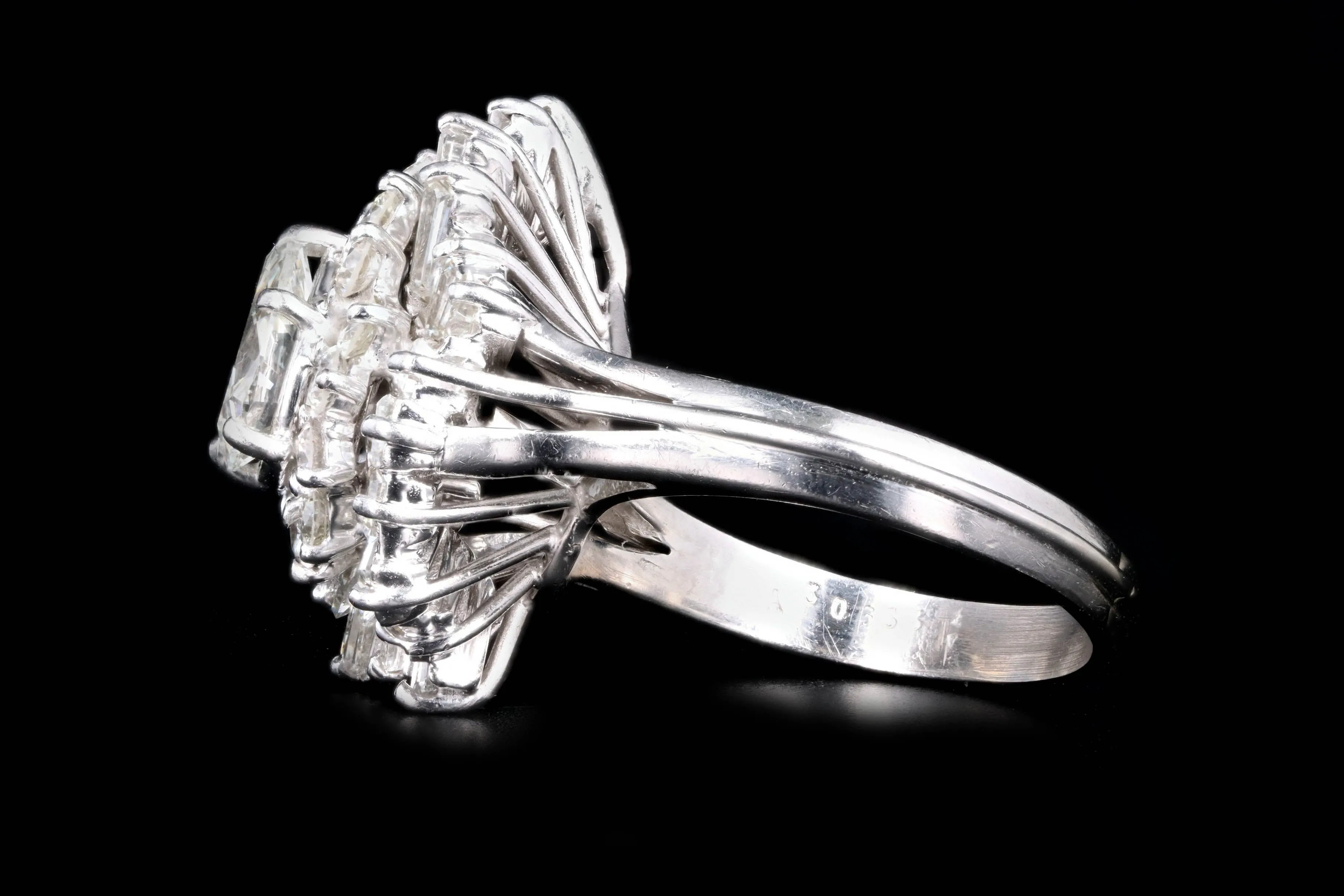 Retro 14K White Gold 0.75 Carat Pear Cut Diamond Ballerina Halo Ring