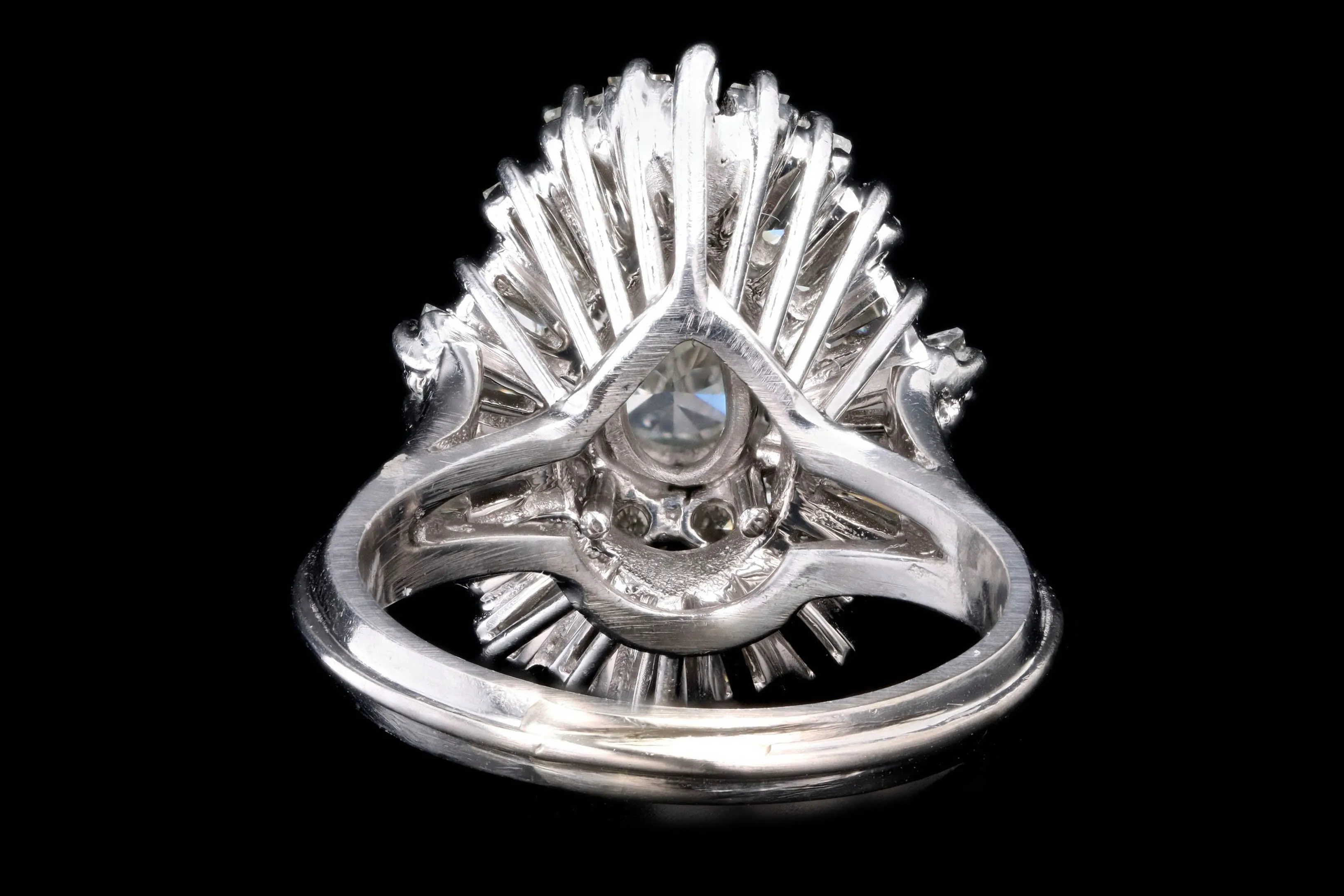Retro 14K White Gold 0.75 Carat Pear Cut Diamond Ballerina Halo Ring