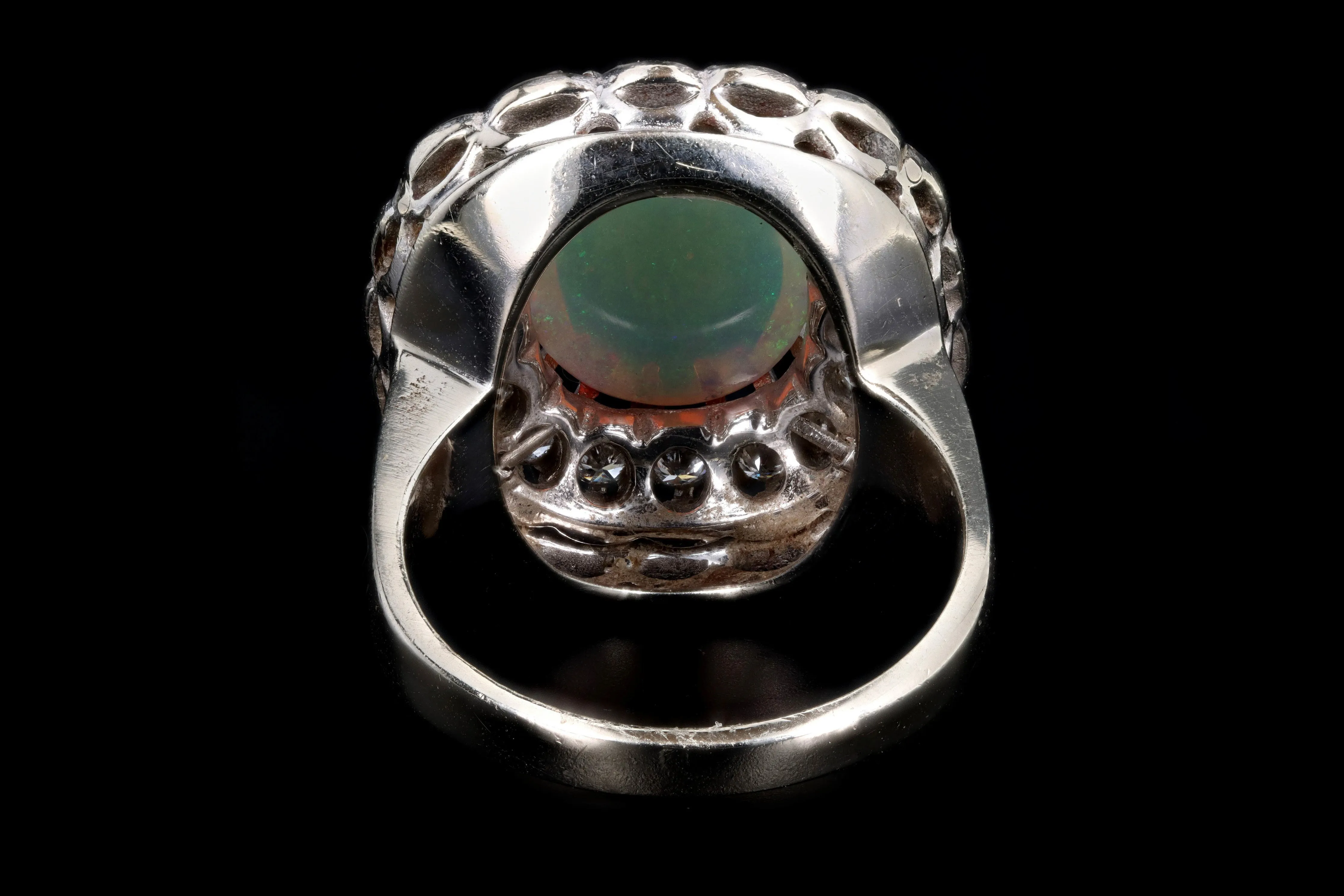 Retro 14K White Gold 3 Carat Opal & Diamond Ring