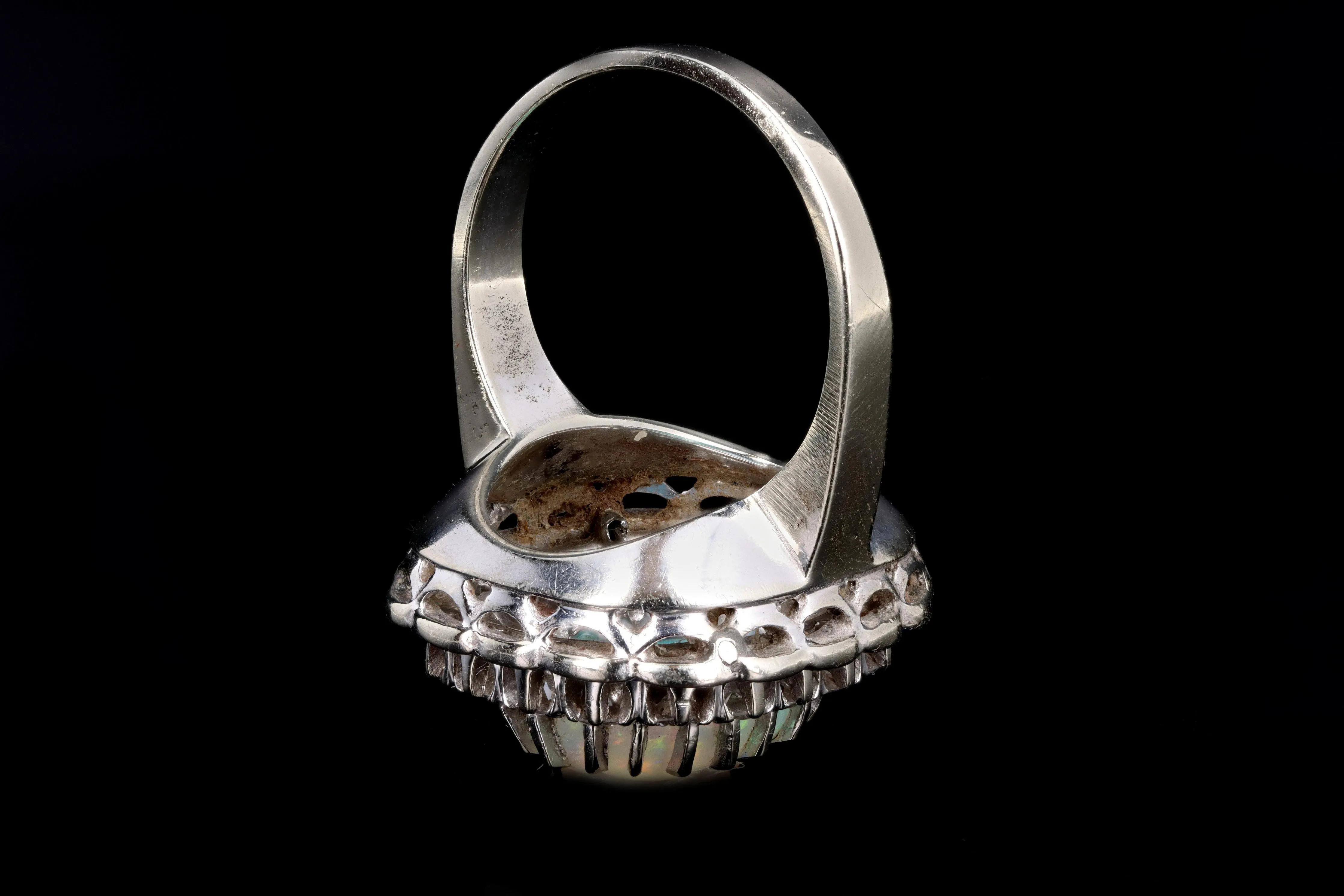 Retro 14K White Gold 3 Carat Opal & Diamond Ring