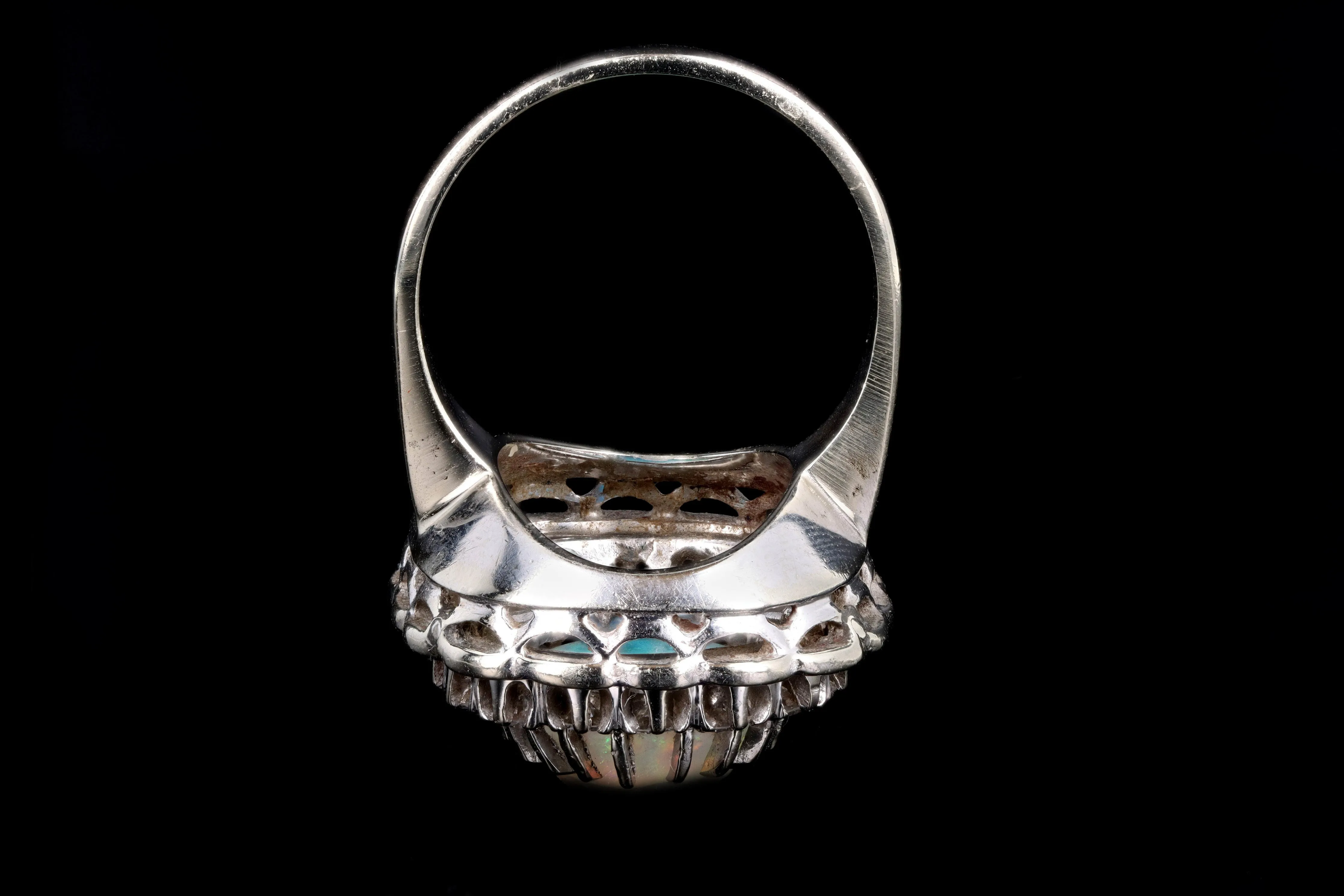 Retro 14K White Gold 3 Carat Opal & Diamond Ring