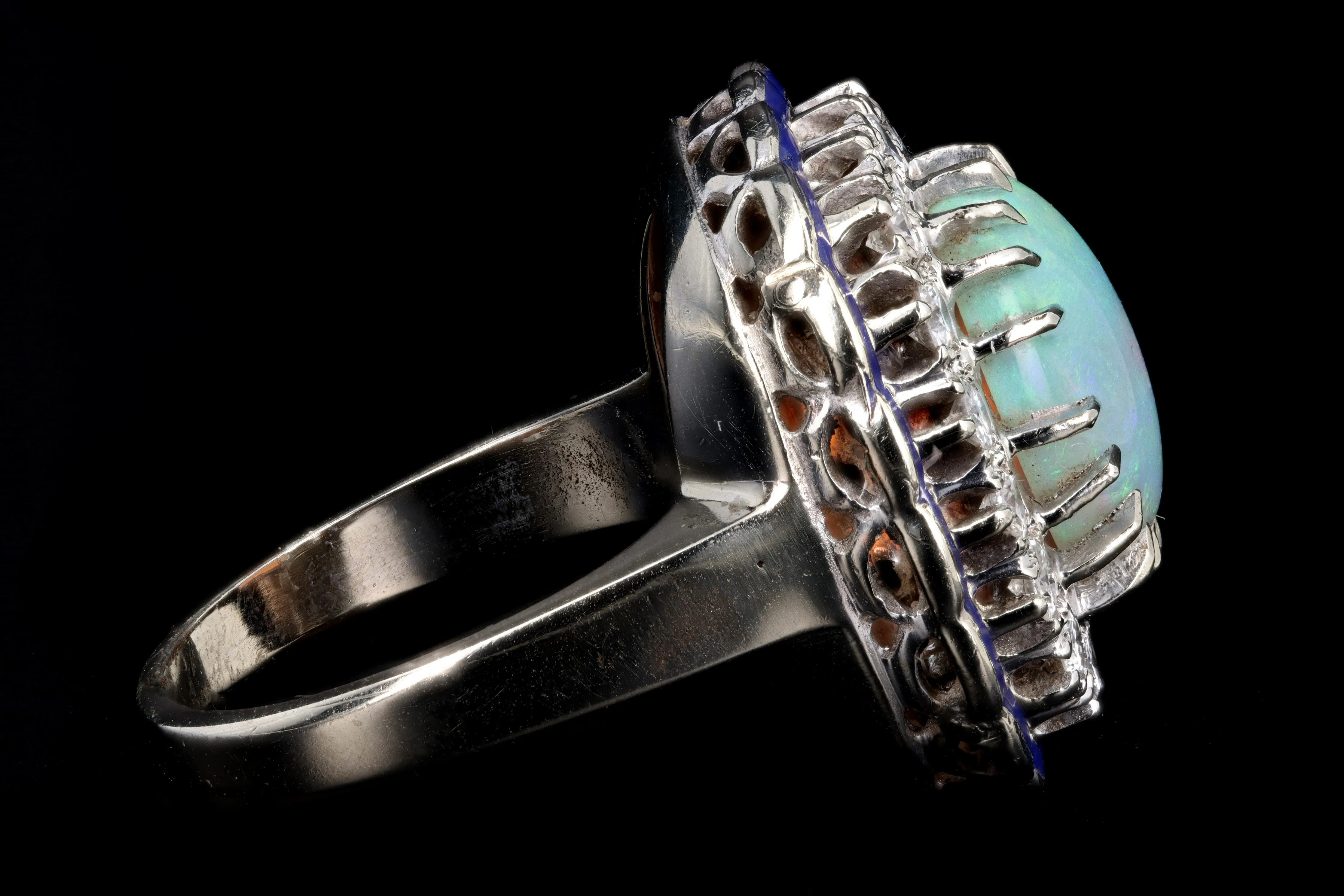 Retro 14K White Gold 3 Carat Opal & Diamond Ring